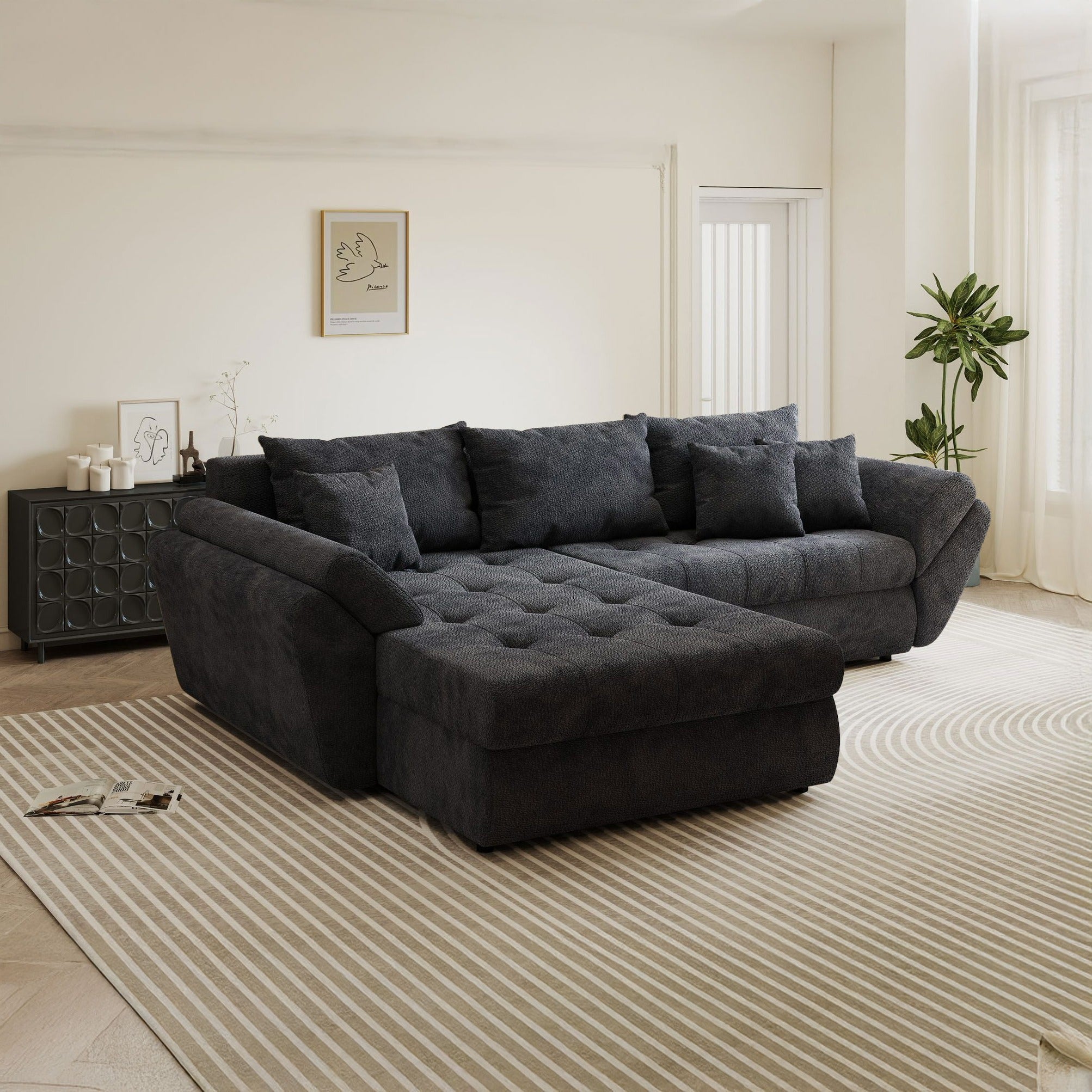 Colțar extensibil dumonde cu ladă de depozitare si sezut confortabil din spuma high-density, Loana Vibe Gri antracit 270x185 cm