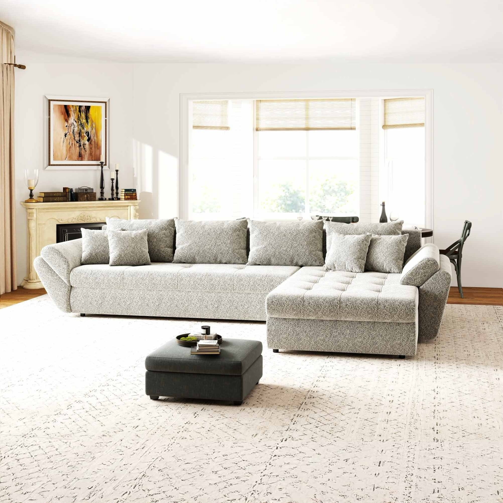 Colțar extensibil dumonde cu ladă de depozitare si sezut confortabil din spuma high-density, Loana XL Arena Bej 02 II 335x185 cm