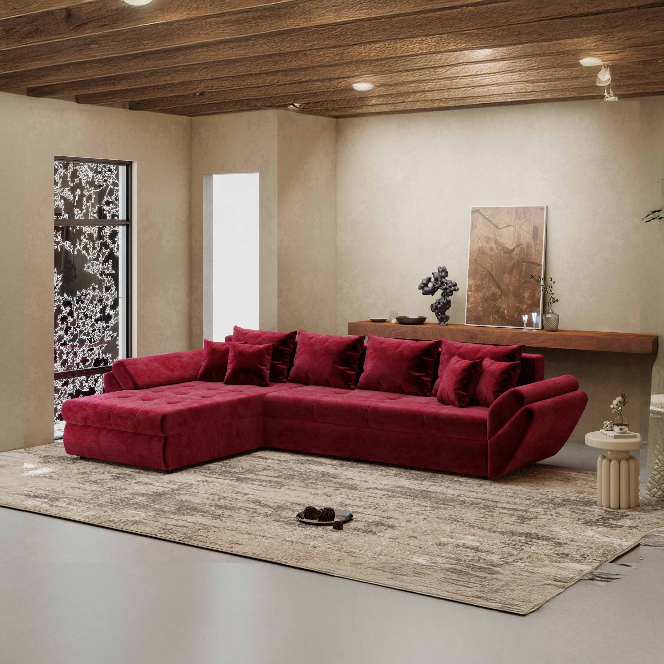Colțar extensibil dumonde cu ladă de depozitare si sezut confortabil din spuma high-density, Loana XL Monolith Rosu 335x185 cm