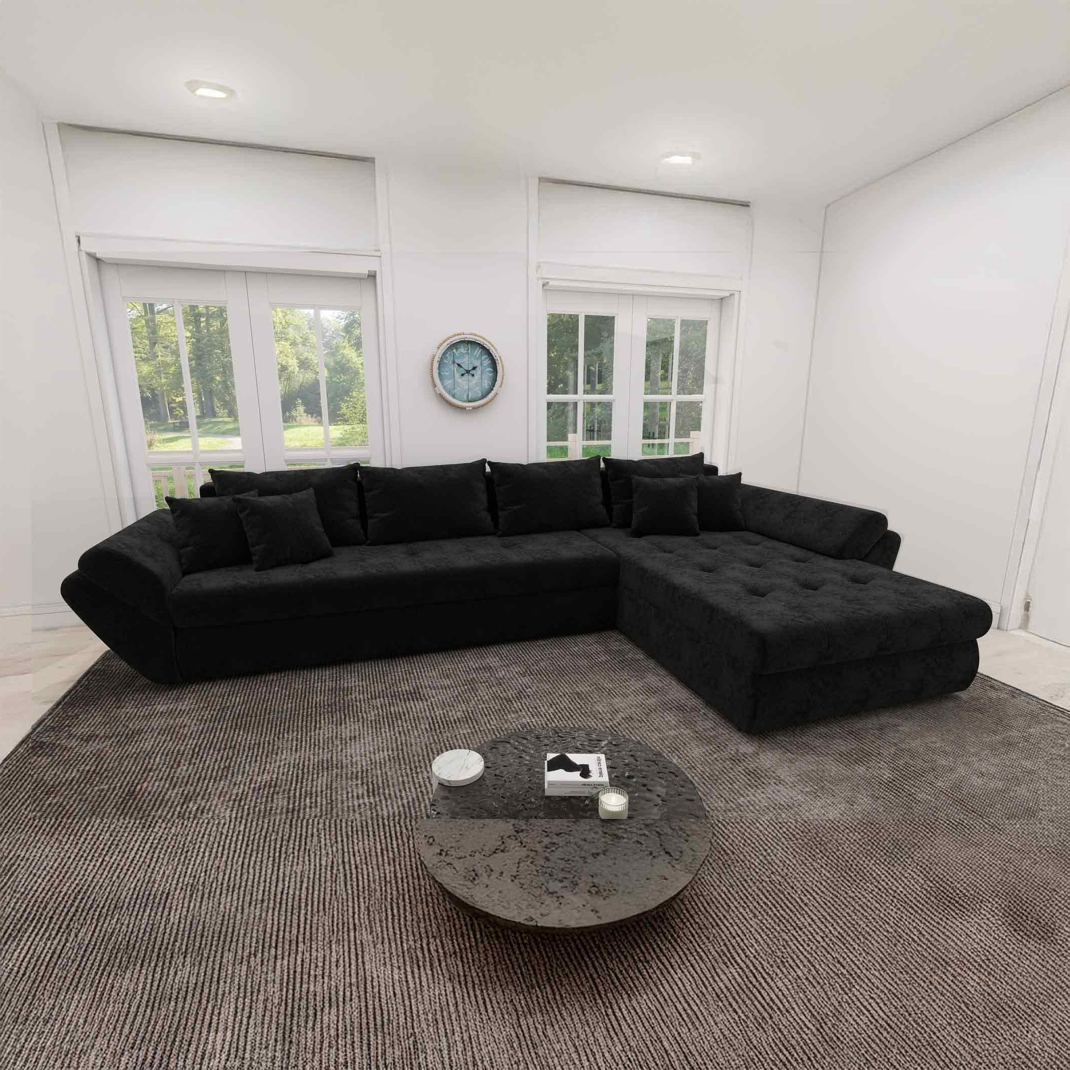 Colțar extensibil dumonde cu ladă de depozitare si sezut confortabil din spuma high-density, Loana XL Monte Negru II 335x185 cm