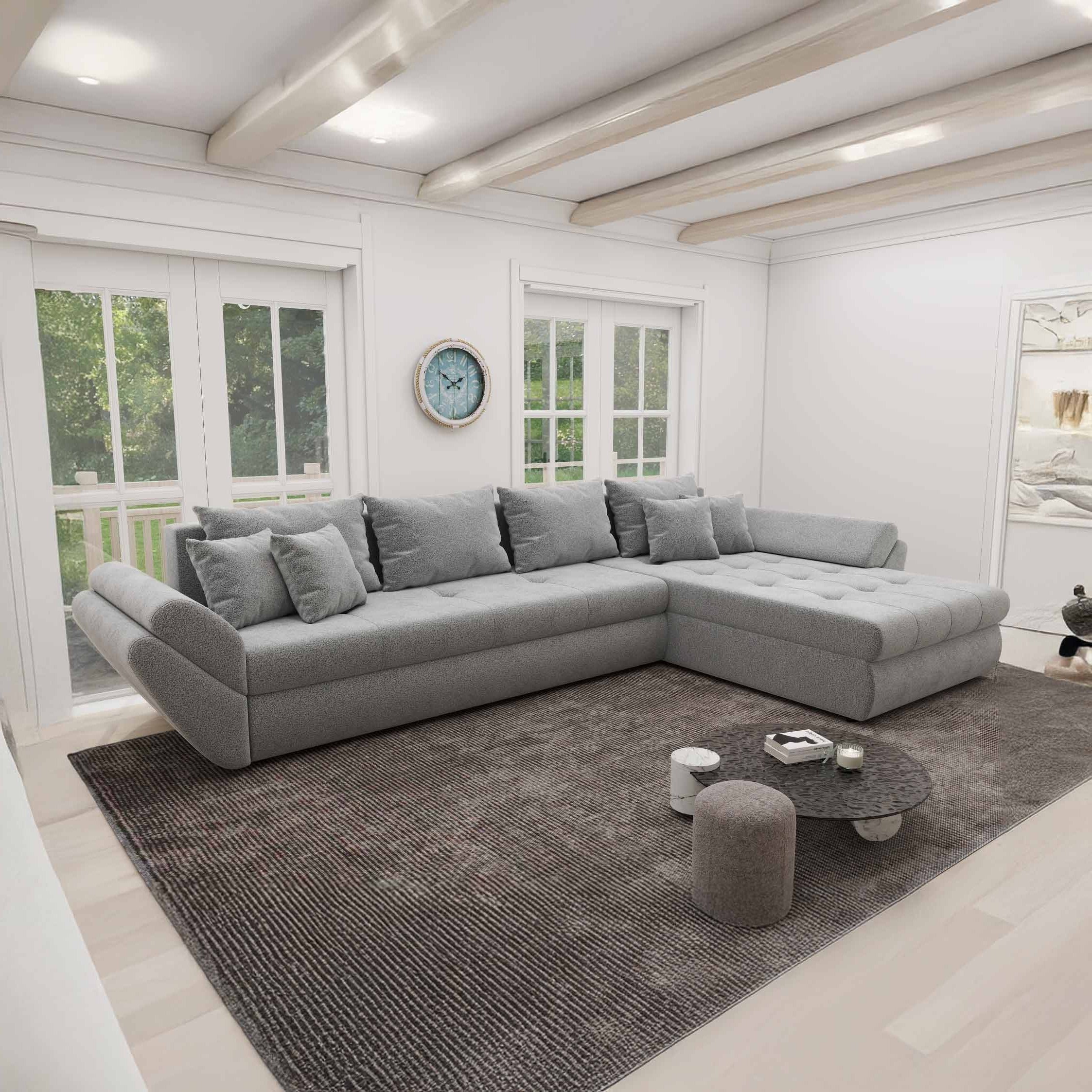 Colțar extensibil dumonde cu ladă de depozitare si sezut confortabil din spuma high-density, Loana XL Quelle Gri 83 II 335x185 cm