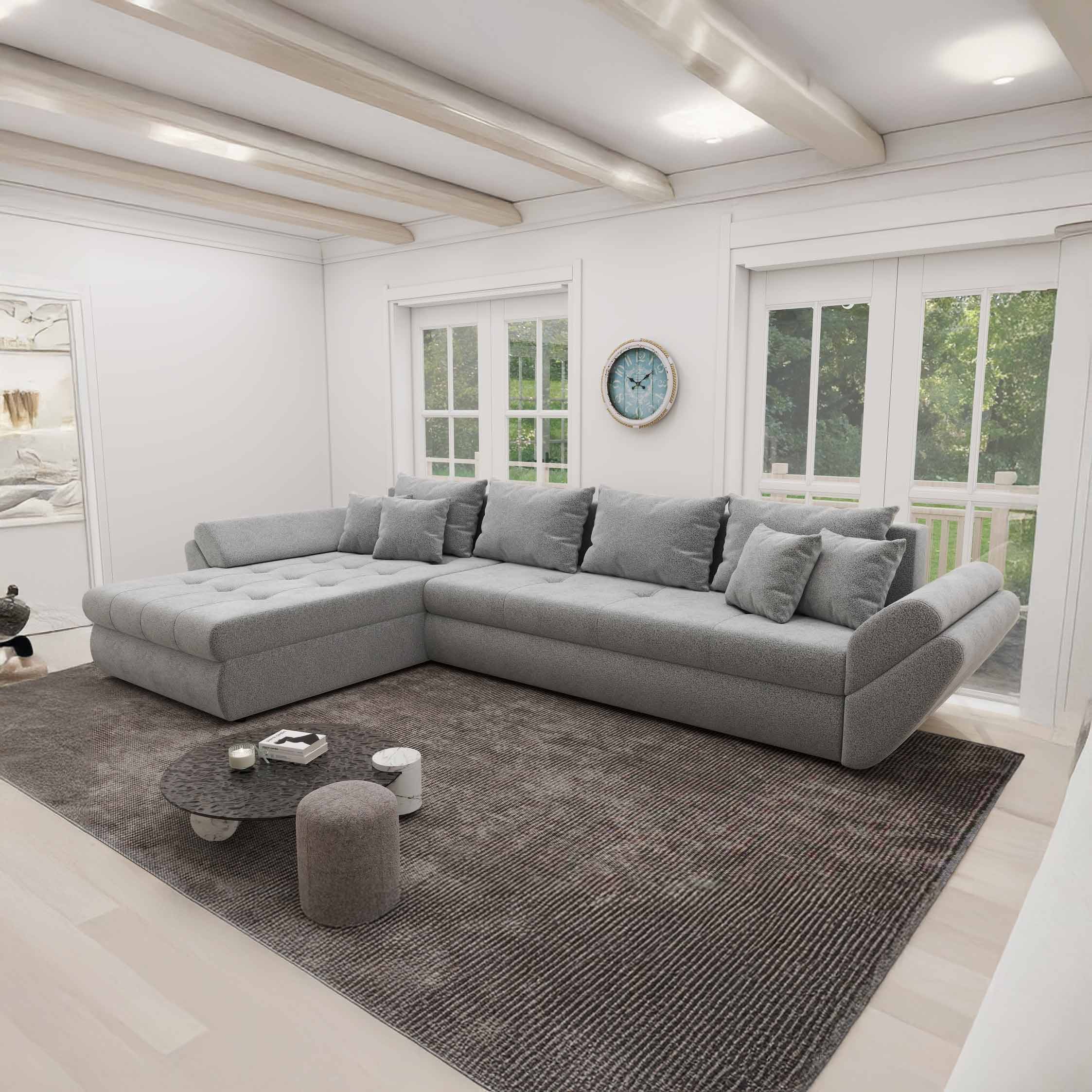 Colțar extensibil dumonde cu ladă de depozitare si sezut confortabil din spuma high-density, Loana XL Quelle Gri 83 335x185 cm