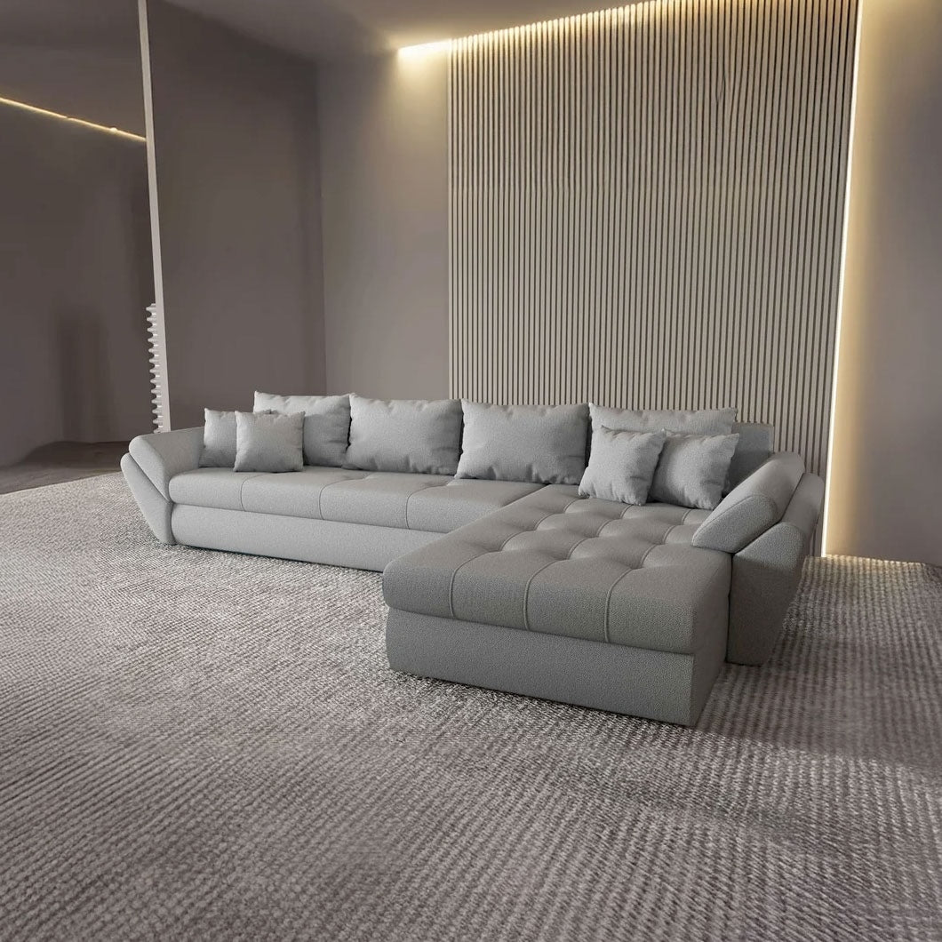 Colțar extensibil dumonde cu ladă de depozitare si sezut confortabil din spuma HR, Loana XL Enjoy Gri II 335x185 cm Fabrica