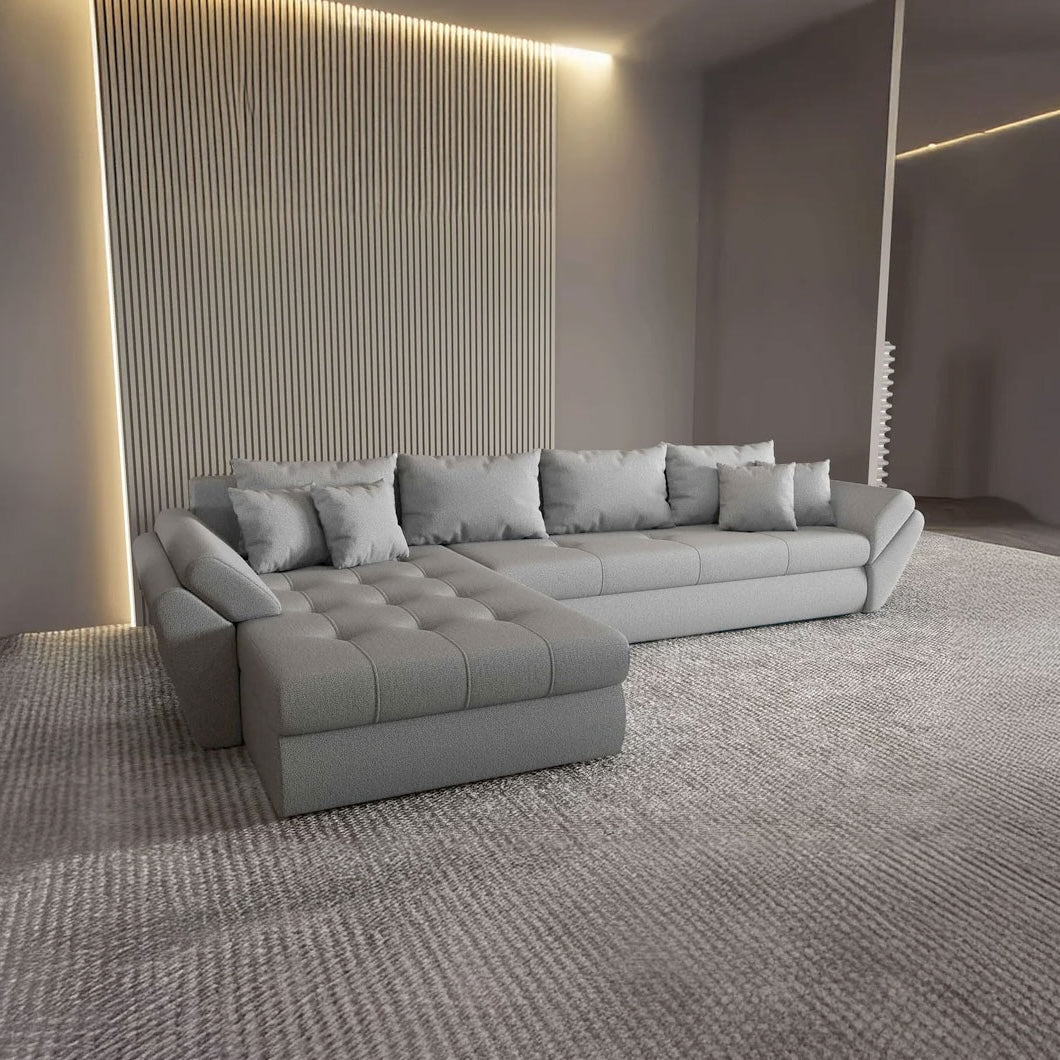 Colțar extensibil dumonde cu ladă de depozitare si sezut confortabil din spuma HR, Loana XL Enjoy Gri 335x185 cm Fabrica