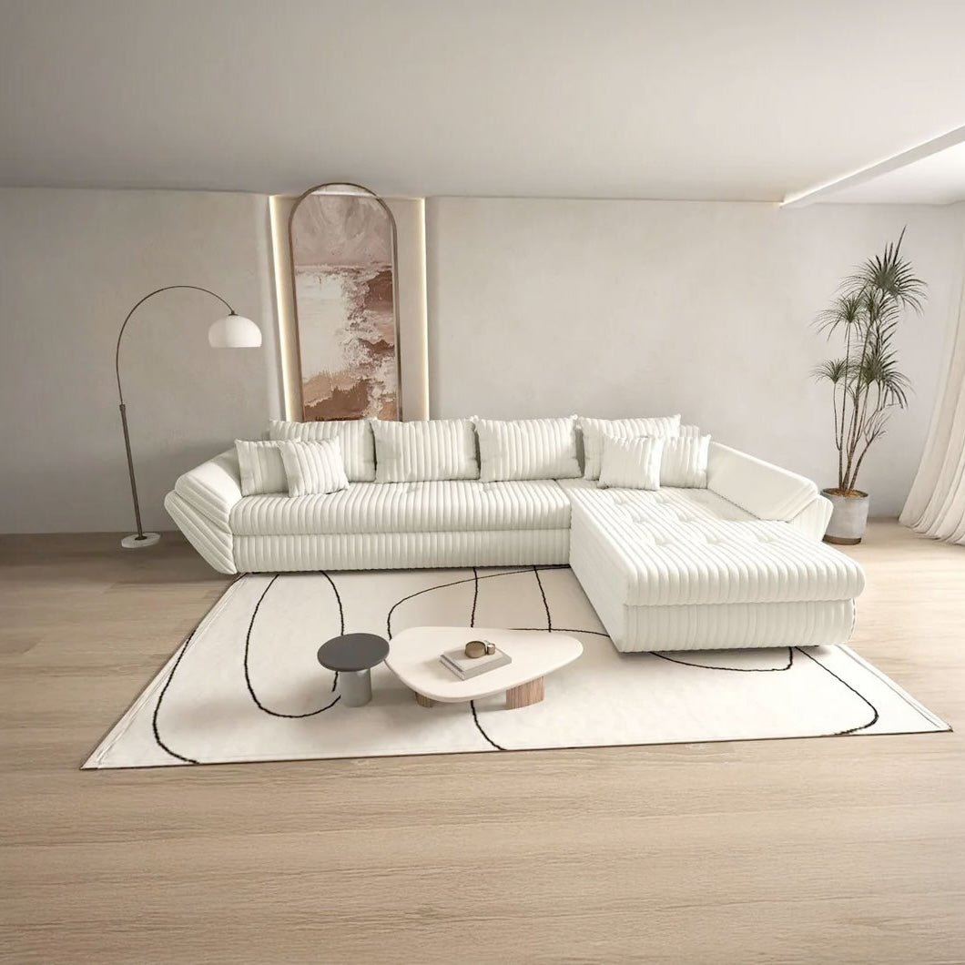 Colțar extensibil dumonde cu ladă de depozitare si sezut confortabil din spuma HR, Loana XL Ambience Ivory II 335x185 cm Fabrica