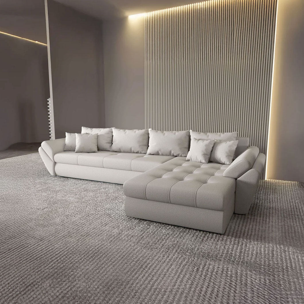 Colțar extensibil dumonde cu ladă de depozitare si sezut confortabil din spuma HR, Loana XL Enjoy Beige II 335x185 cm Fabrica