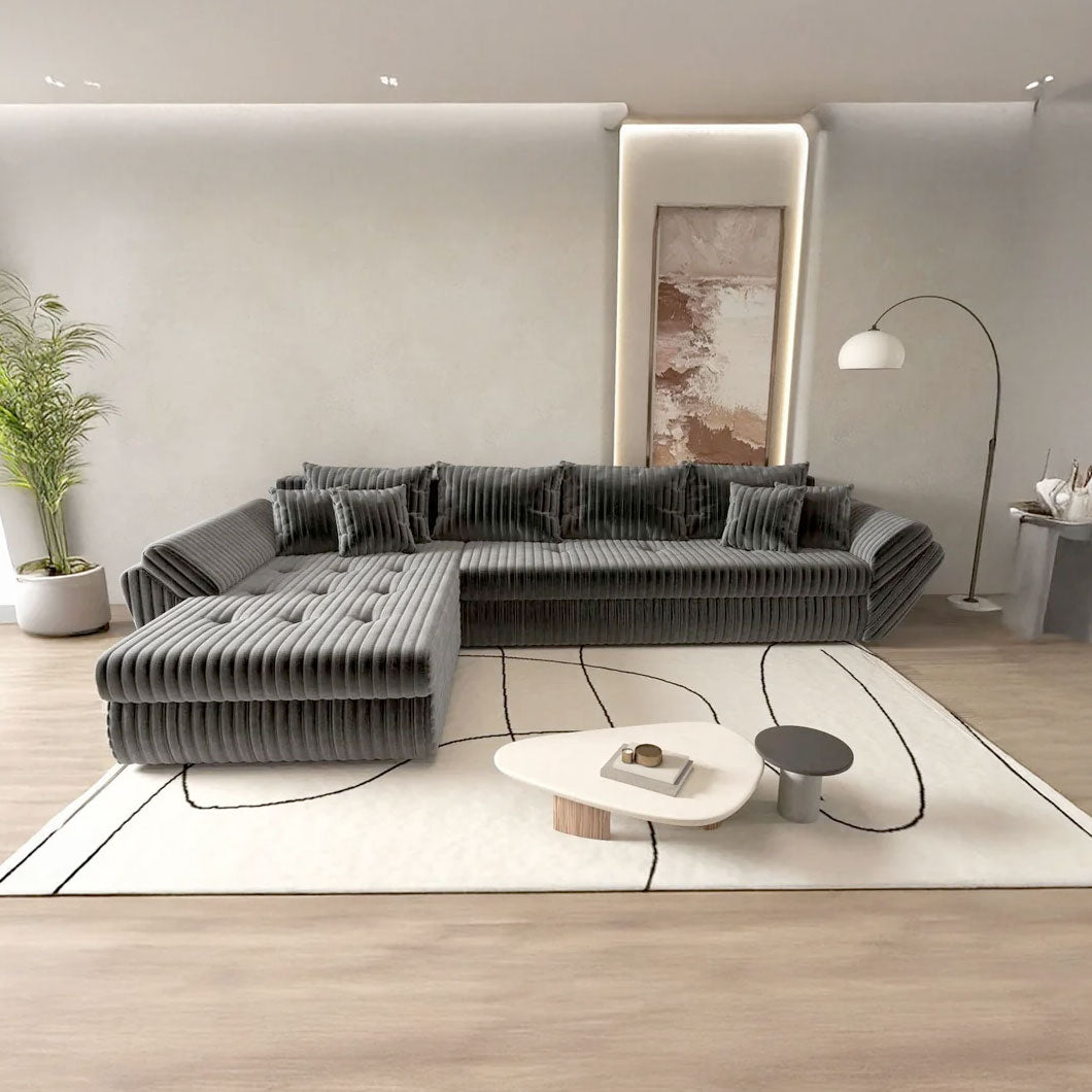 Colțar extensibil dumonde cu ladă de depozitare si sezut confortabil din spuma HR, Loana XL Ambience Gri 335x185 cm