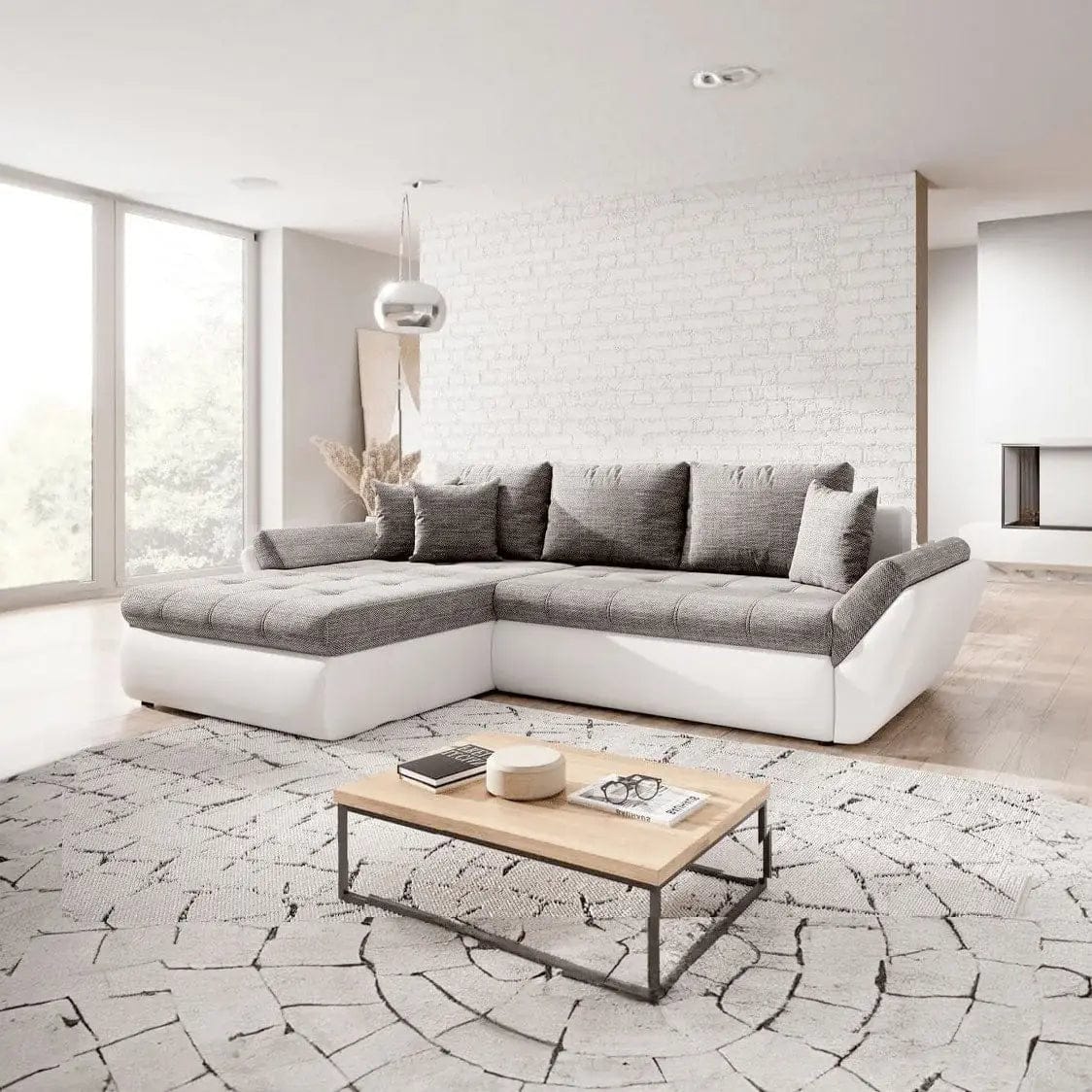 Colțar extensibil dumonde cu ladă de depozitare si sezut confortabil din spuma HR, Loana White II 275x185 cm Fabrica