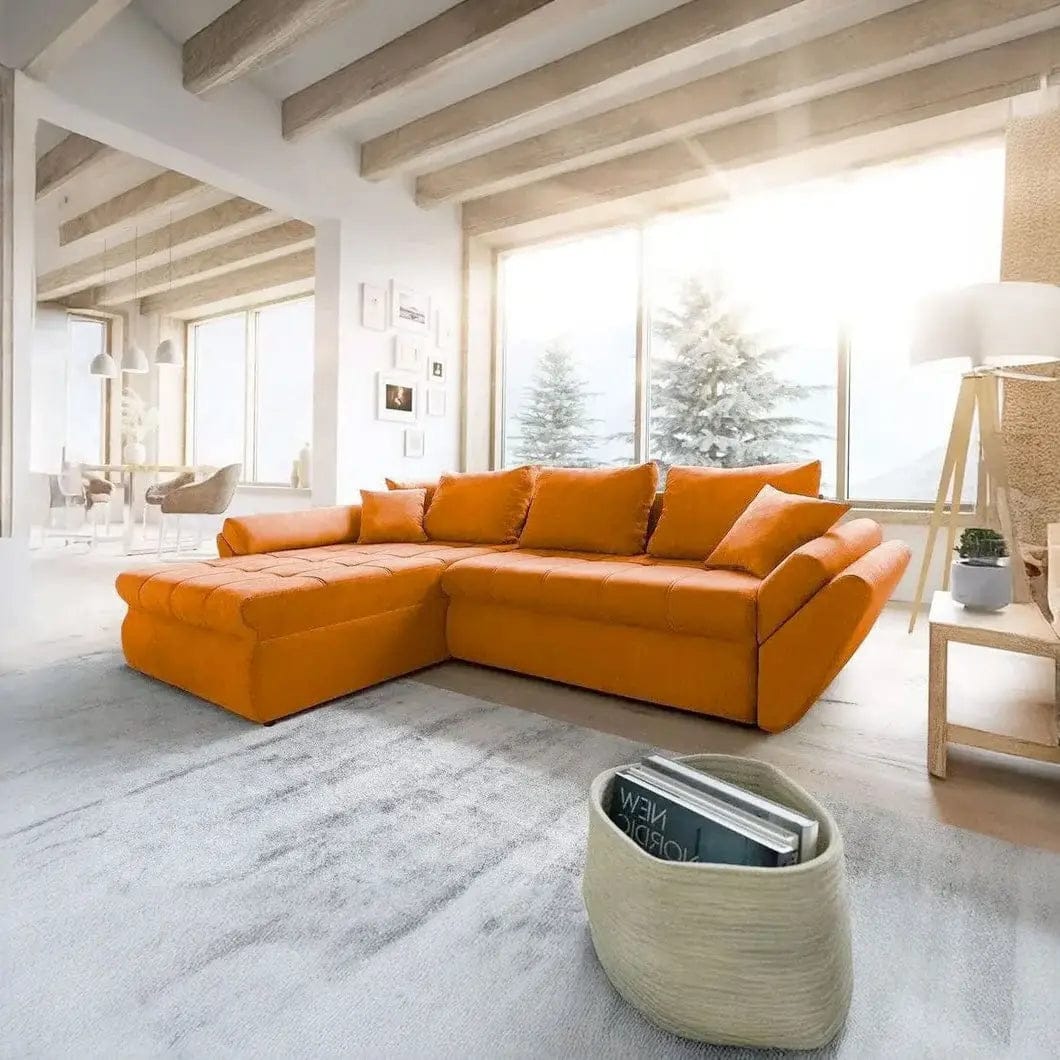 Colțar extensibil dumonde ladă de depozitare si sezut confortabil din spuma HR, Loana Enjoy Orange 270x185 cm Fabrica