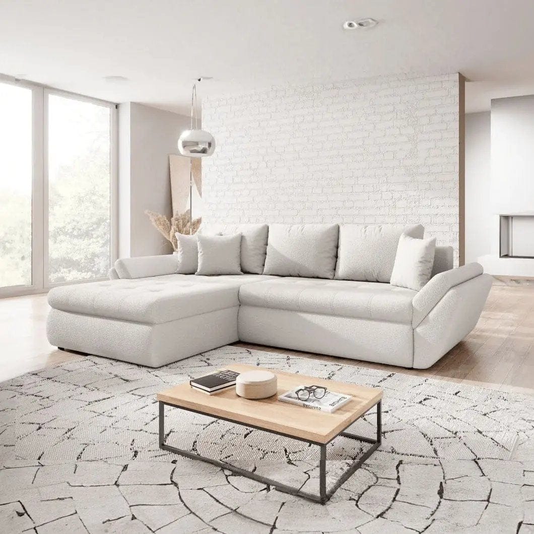 Colțar extensibil dumonde cu ladă de depozitare si sezut confortabil din spuma HR, Loana Euphoria Ivory 270x185 cm Fabrica