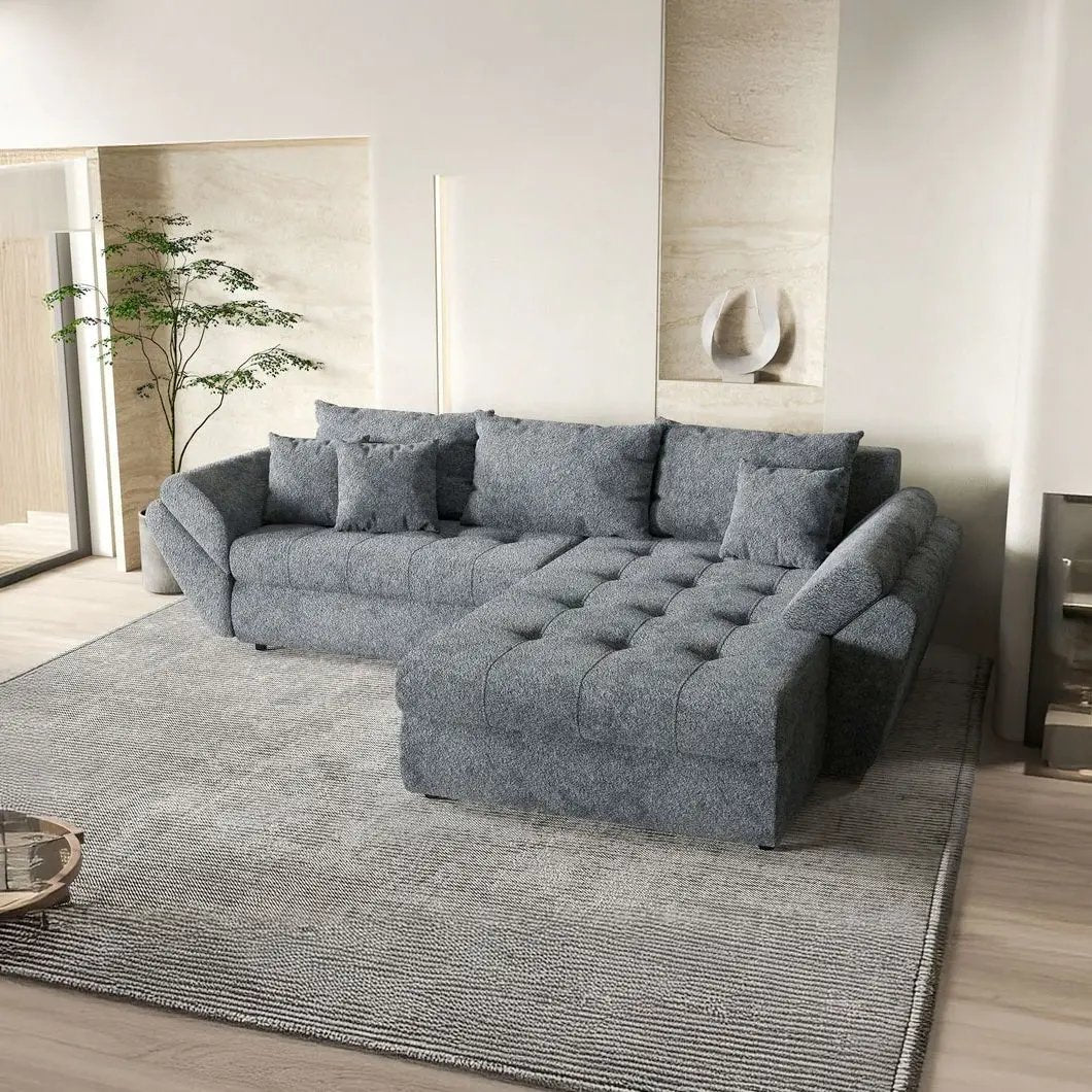 Colțar extensibil dumonde cu ladă de depozitare si sezut confortabil din spuma HR, Loana Euphoria Graphit II 270x185 cm Fabrica