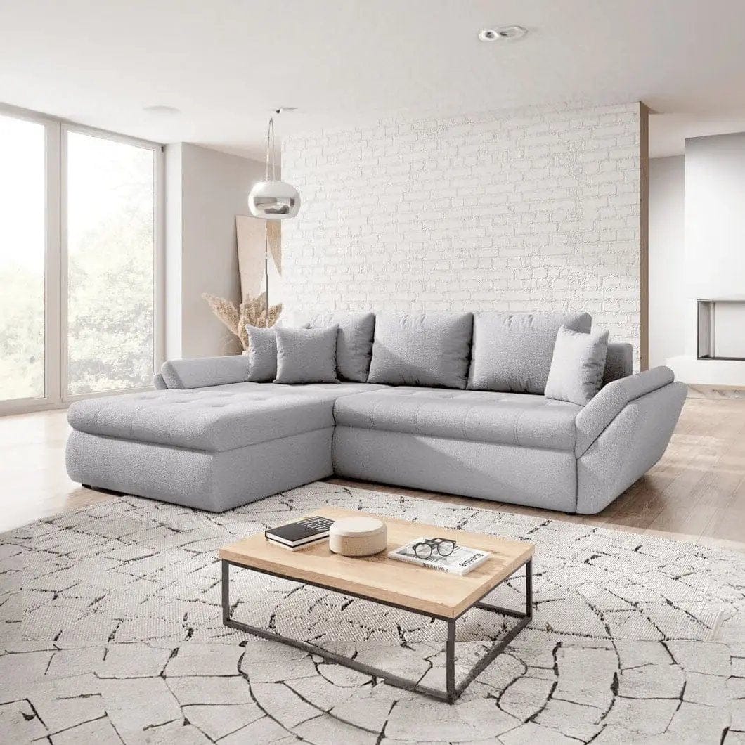 Colțar extensibil dumonde cu ladă de depozitare si sezut confortabil din spuma HR, Loana Euphoria Dove 270x185 cm Fabrica