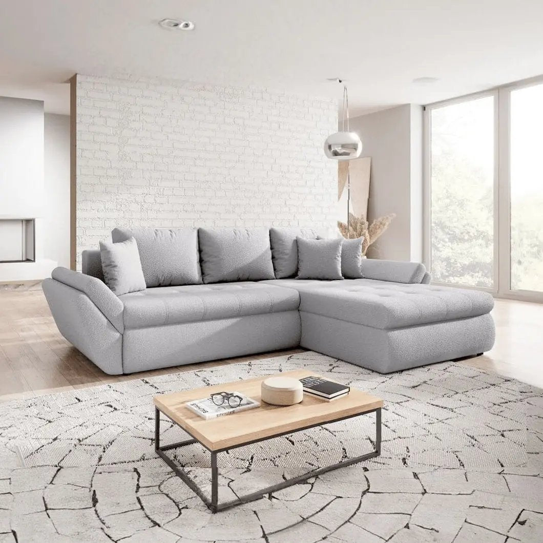 Colțar extensibil dumonde cu ladă de depozitare si sezut confortabil din spuma HR, Loana Euphoria Dove II 270x185 cm Fabrica