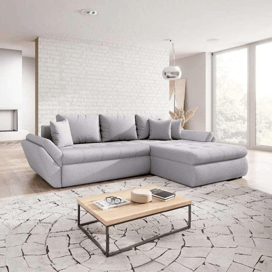 Colțar extensibil dumonde cu ladă de depozitare si sezut confortabil din spuma HR, Loana Euphoria Dove II 270x185 cm Fabrica