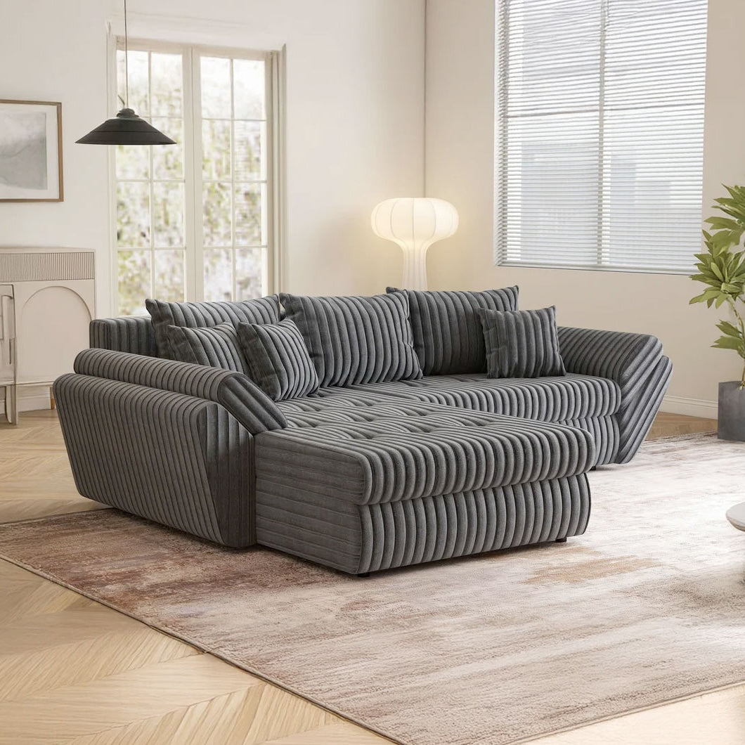 Colțar extensibil dumonde cu ladă de depozitare si sezut confortabil din spuma HR, Loana Ambience Antracit 270x185 cm Fabrica