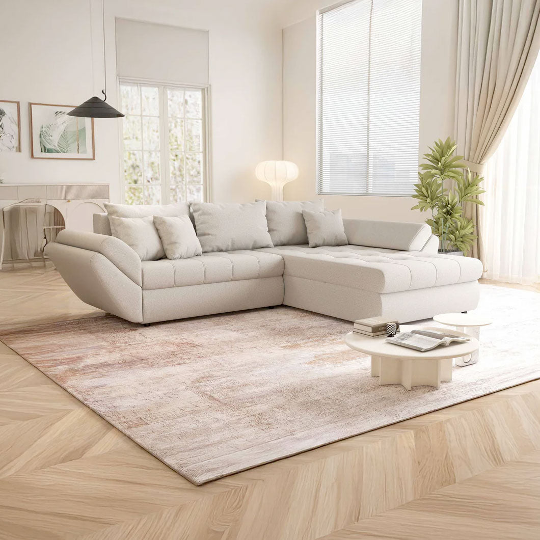 Colțar extensibil dumonde cu ladă de depozitare si sezut confortabil din spuma HR, Loana Enjoy Bej II 270x185 cm Fabrica