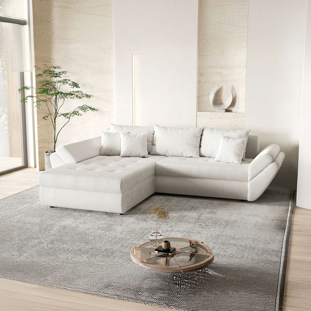 Colțar extensibil dumonde cu ladă de depozitare si sezut confortabil din spuma HR, Loana Zoom Crem 270x185 cm Fabrica