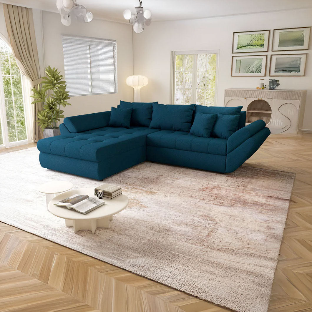 Colțar extensibil dumonde cu ladă de depozitare si sezut confortabil din spuma HR, Loana Enjoy Petrol 270x185 cm Fabrica