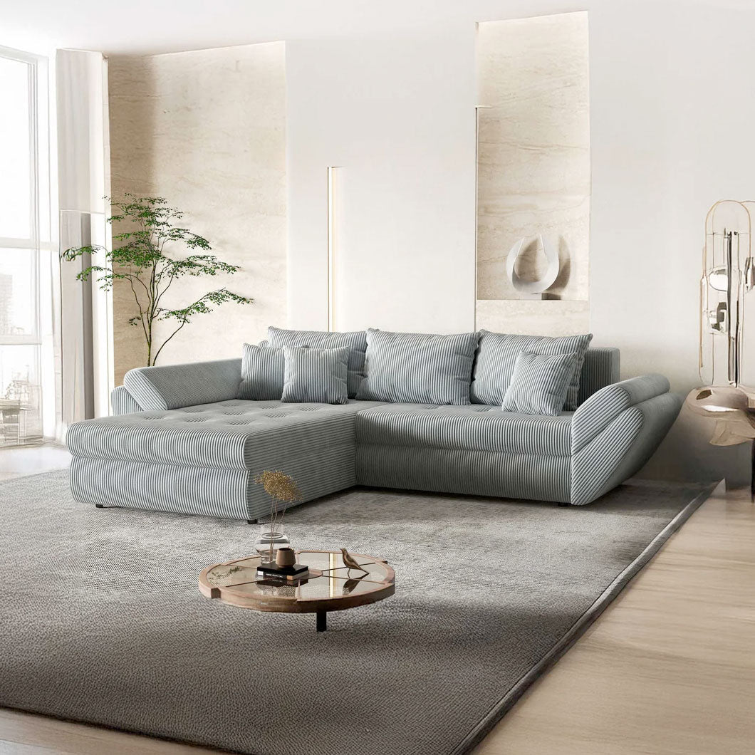 Colțar extensibil dumonde cu ladă de depozitare si sezut confortabil din spuma HR, Loana Zoom Grey 270x185 cm Fabrica