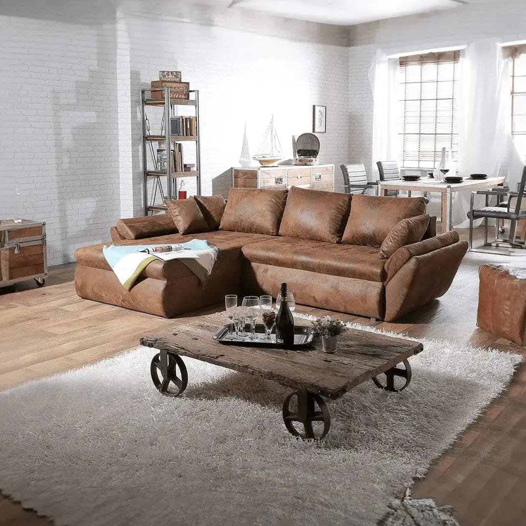 Colțar extensibil dumonde cu ladă de depozitare si sezut confortabil din spuma HR, Loana Brown II 270x185 cm Fabrica