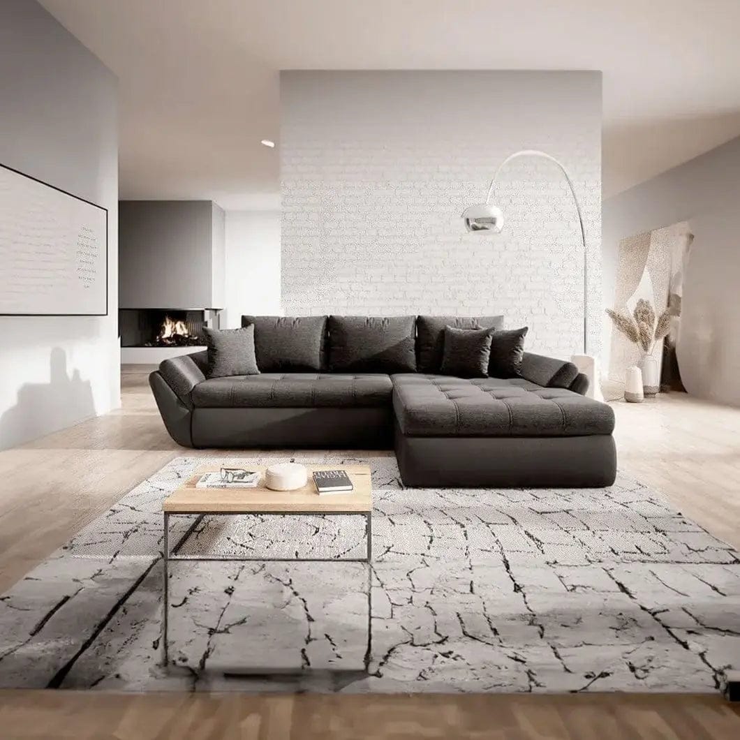 Colțar extensibil dumonde cu ladă de depozitare si sezut confortabil din spuma HR, Loana Black 270x185 cm Fabrica