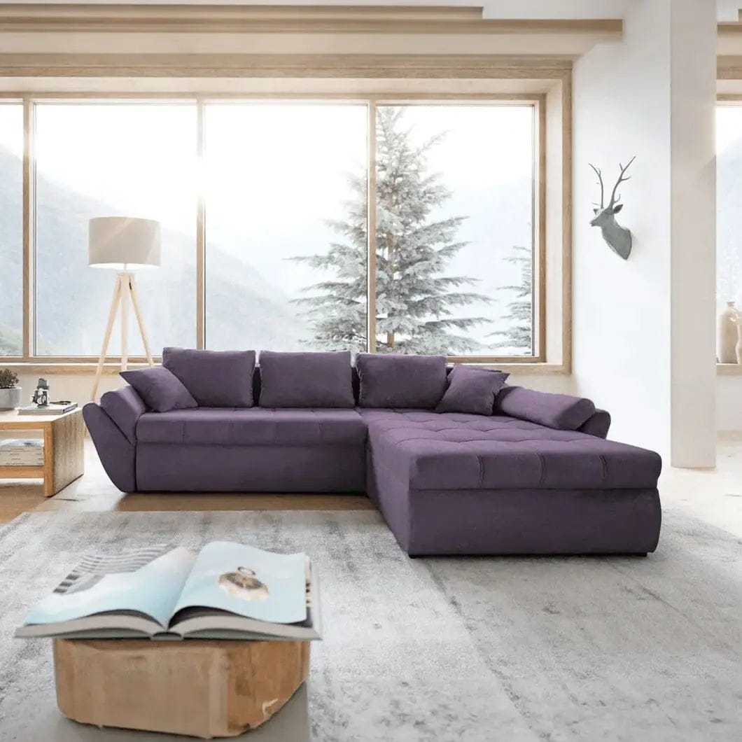 Colțar extensibil dumonde cu ladă de depozitare si sezut confortabil din spuma HR, Loana Enjoy Lila II 270x185 cm Fabrica