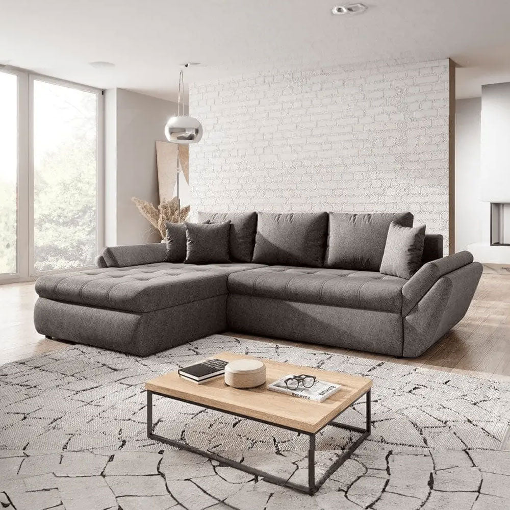 Colțar extensibil dumonde cu ladă de depozitare si sezut confortabil din spuma HR, Loana Enjoy Kaki II 270x185 cm