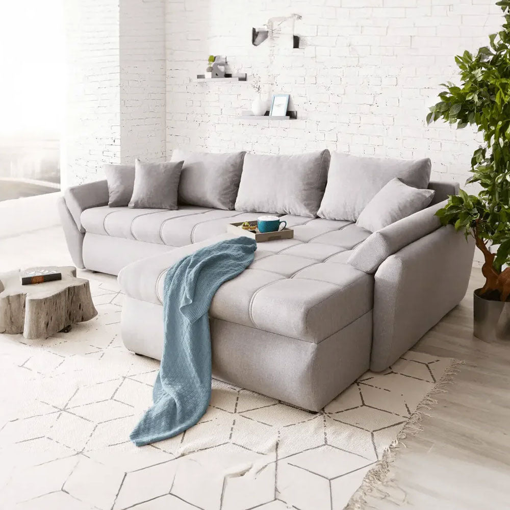Colțar extensibil dumonde cu ladă de depozitare si sezut confortabil din spuma HR, Loana Enjoy Grey II 270x185 cm