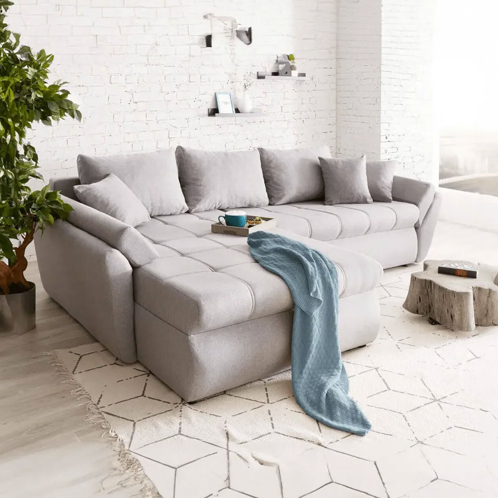 Colțar extensibil dumonde cu ladă de depozitare si sezut confortabil din spuma HR, Loana Enjoy Grey 270x185 cm