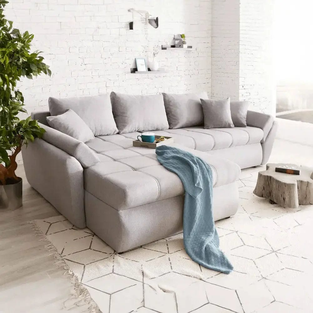 Colțar extensibil dumonde cu ladă de depozitare si sezut confortabil din spuma HR, Loana Enjoy Grey 270x185 cm Fabrica