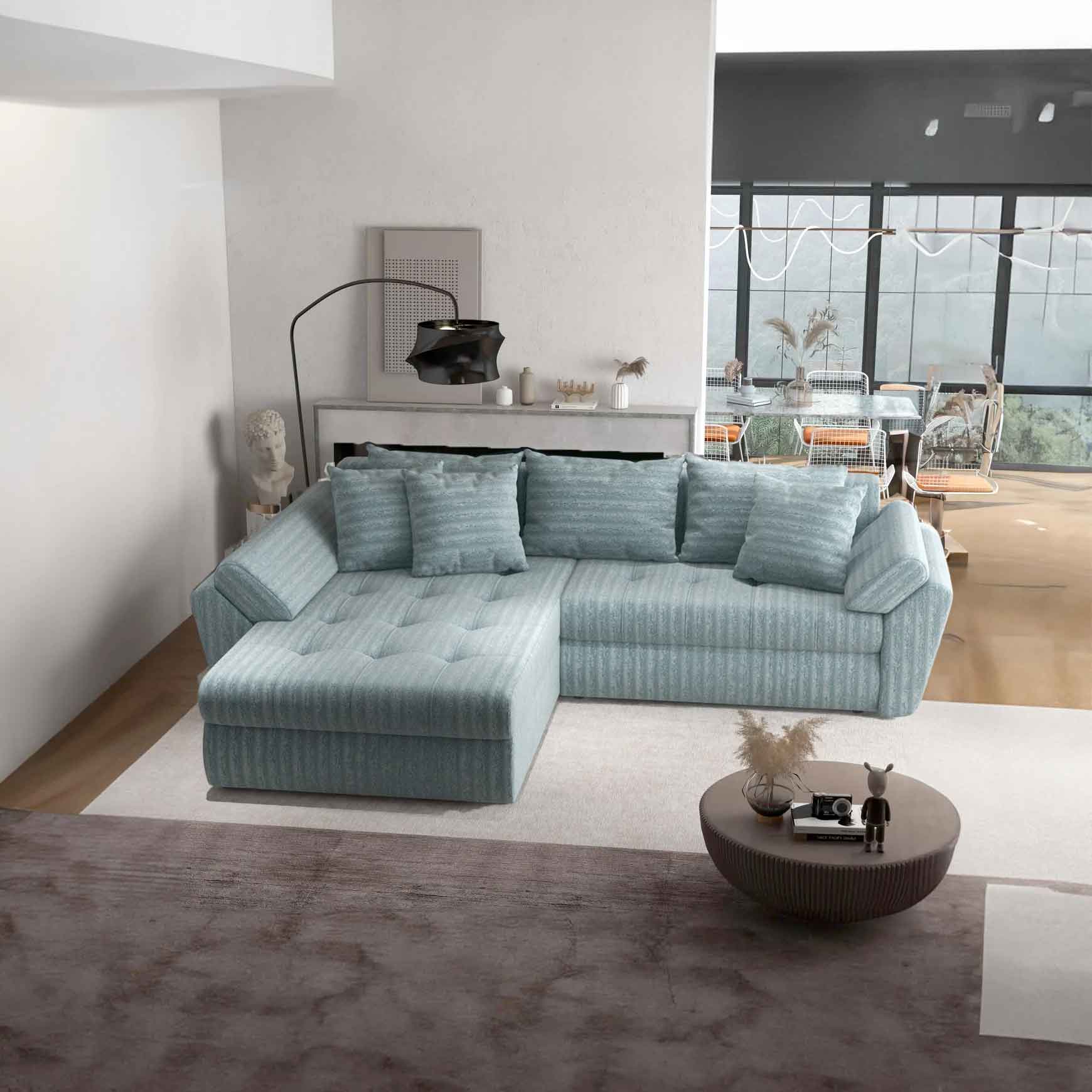Colțar extensibil dumonde cu ladă de depozitare si sezut confortabil din spuma high-density, Loana Ambience Mint 270x185 cm