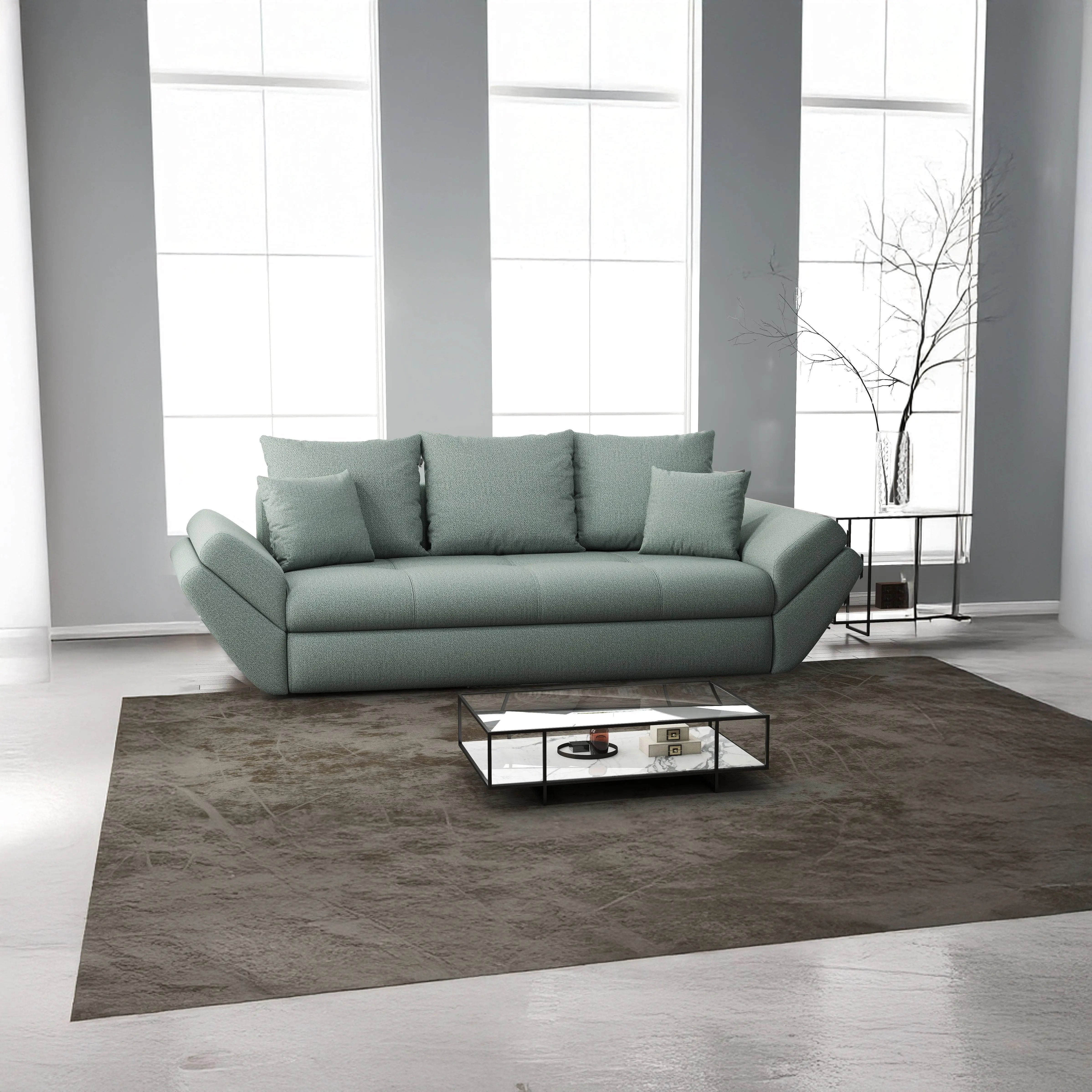 Canapea extensibilă dumonde cu ladă de depozitare si sezut confortabil din spuma HR, Loana Enjoy Mint 250x100 cm Fabrica