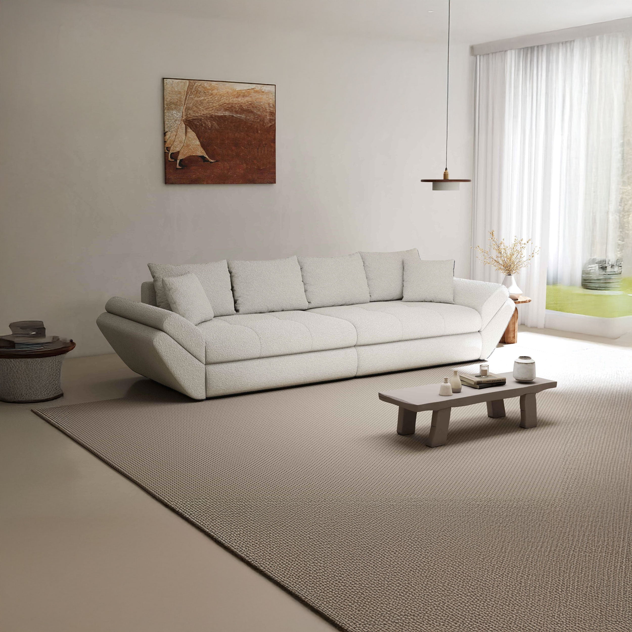 Canapea extensibilă dumonde cu ladă de depozitare si sezut confortabil din spuma HR, Loana Euphoria Ivory 300x100 cm Fabrica