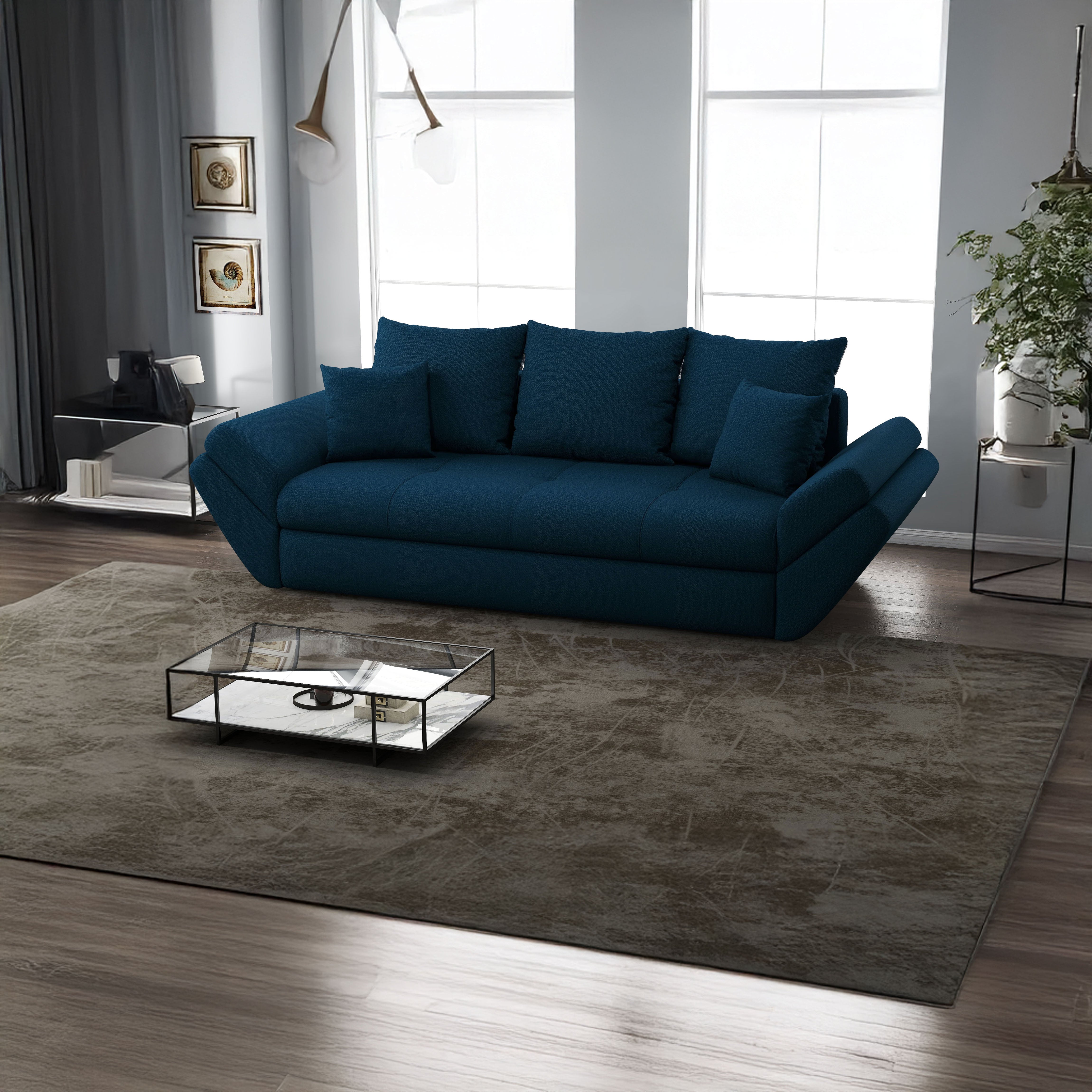 Canapea extensibilă dumonde cu ladă de depozitare si sezut confortabil din spuma HR, Loana Enjoy Petrol 250x100 cm Fabrica