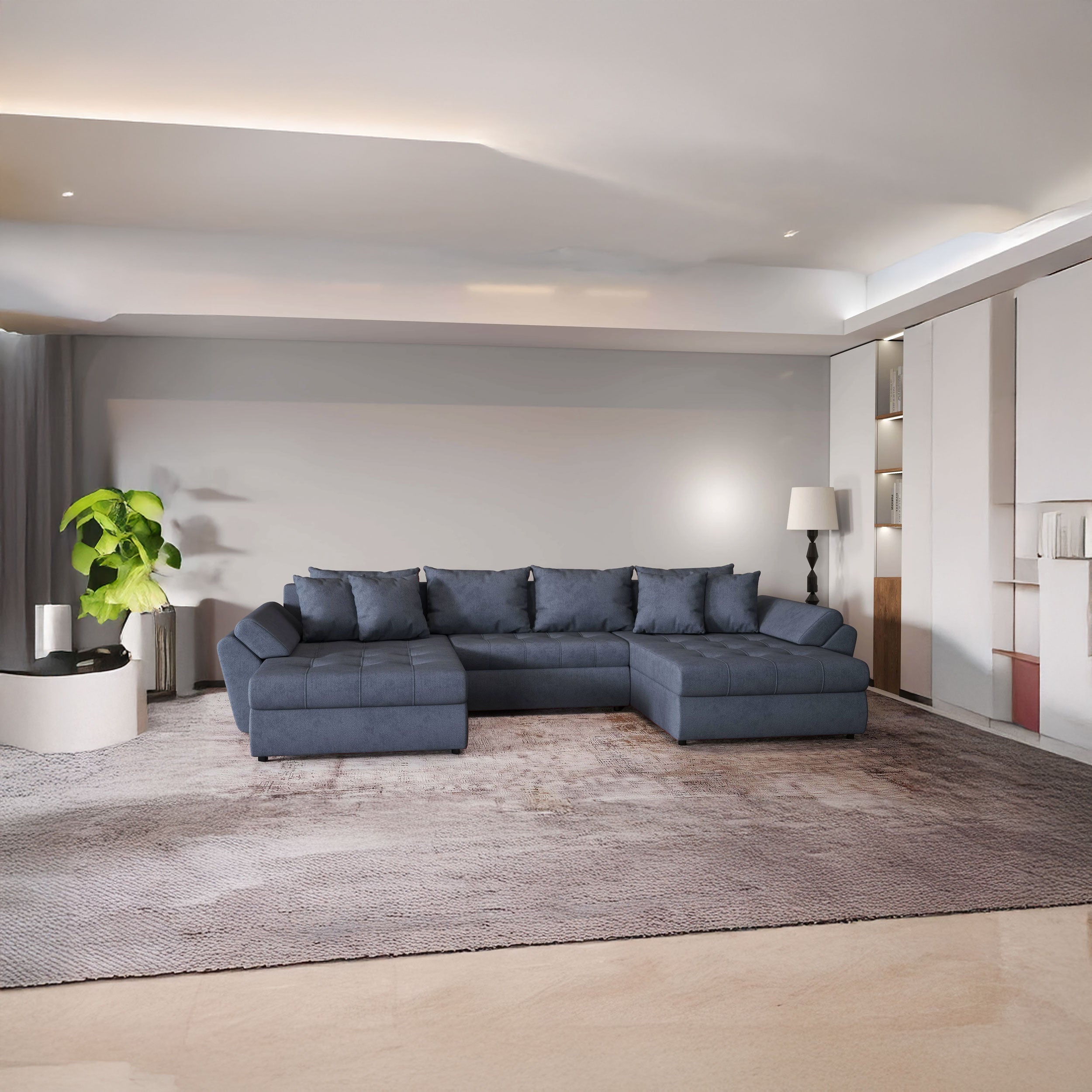 Colțar extensibil dumonde cu ladă de depozitare si sezut confortabil din spuma HR, Loana U Enjoy Antracit 355x185 cm Fabrica