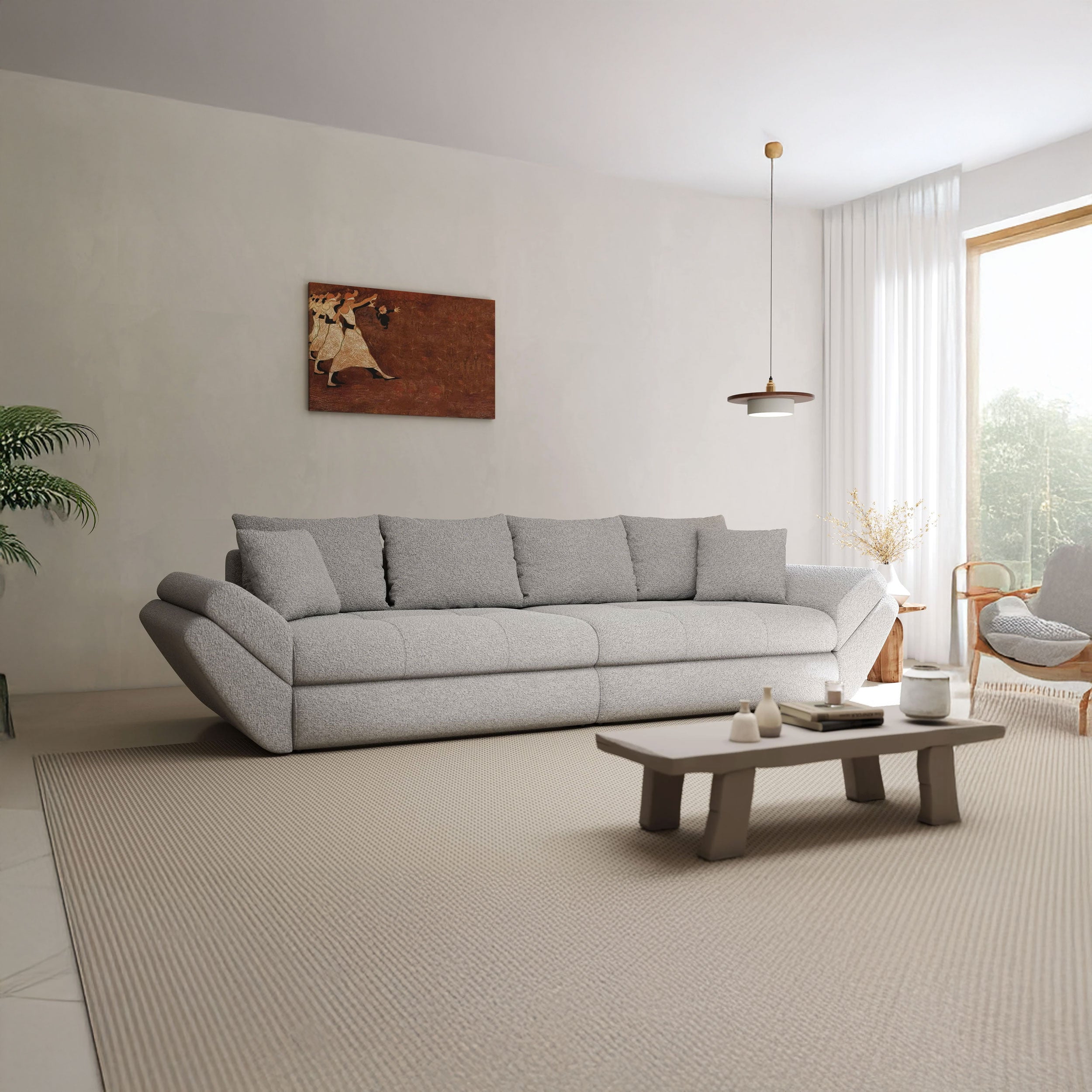 Canapea extensibilă dumonde cu ladă de depozitare si sezut confortabil din spuma HR, Loana Euphoria Dove 300x100 cm Fabrica