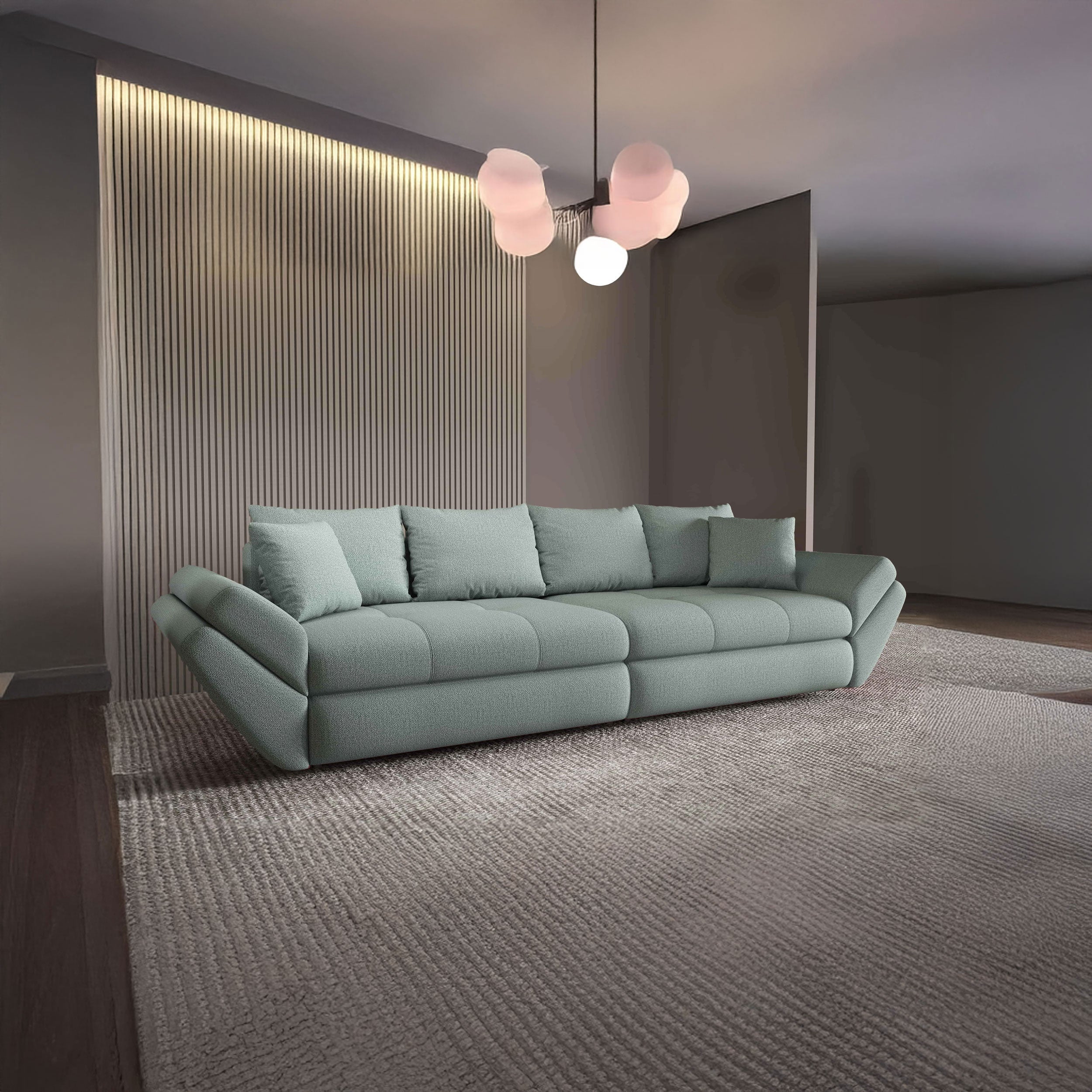 Canapea extensibilă dumonde cu ladă de depozitare si sezut confortabil din spuma HR, Loana Enjoy Mint 300x100 cm Fabrica