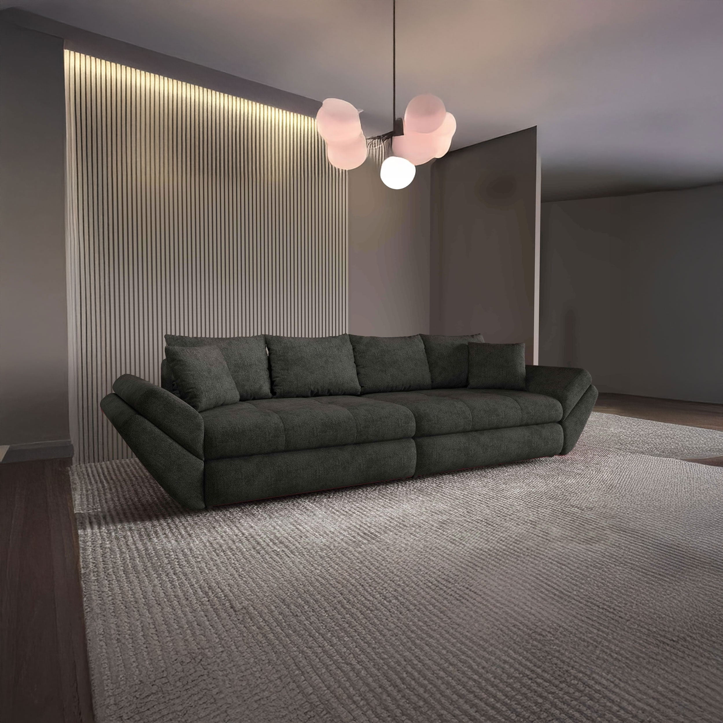 Canapea extensibilă dumonde cu ladă de depozitare si sezut confortabil din spuma HR, Loana Enjoy Negru 300x100 cm Fabrica