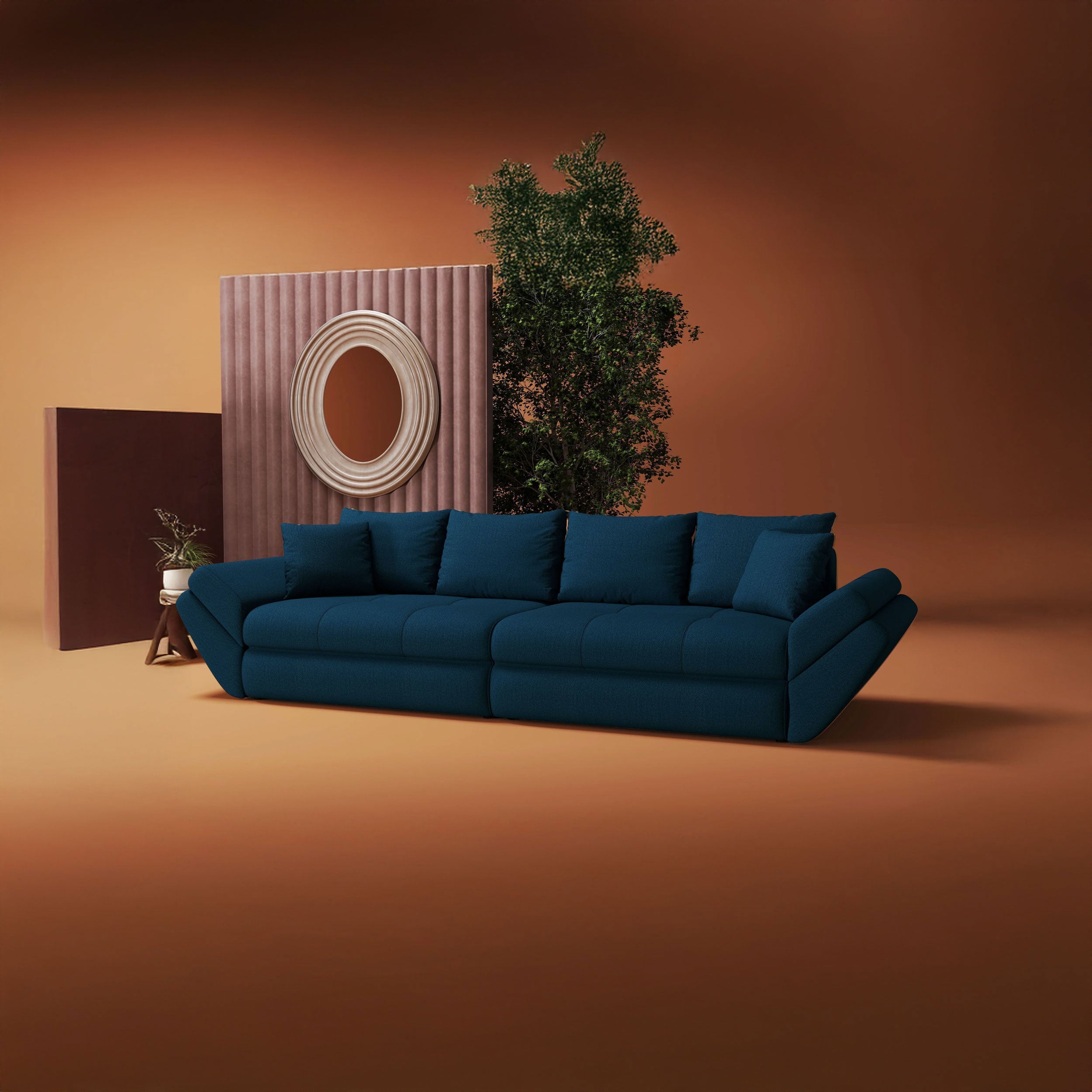 Canapea extensibilă dumonde cu ladă de depozitare si sezut confortabil din spuma HR, Loana Enjoy Petrol 300x100 cm Fabrica