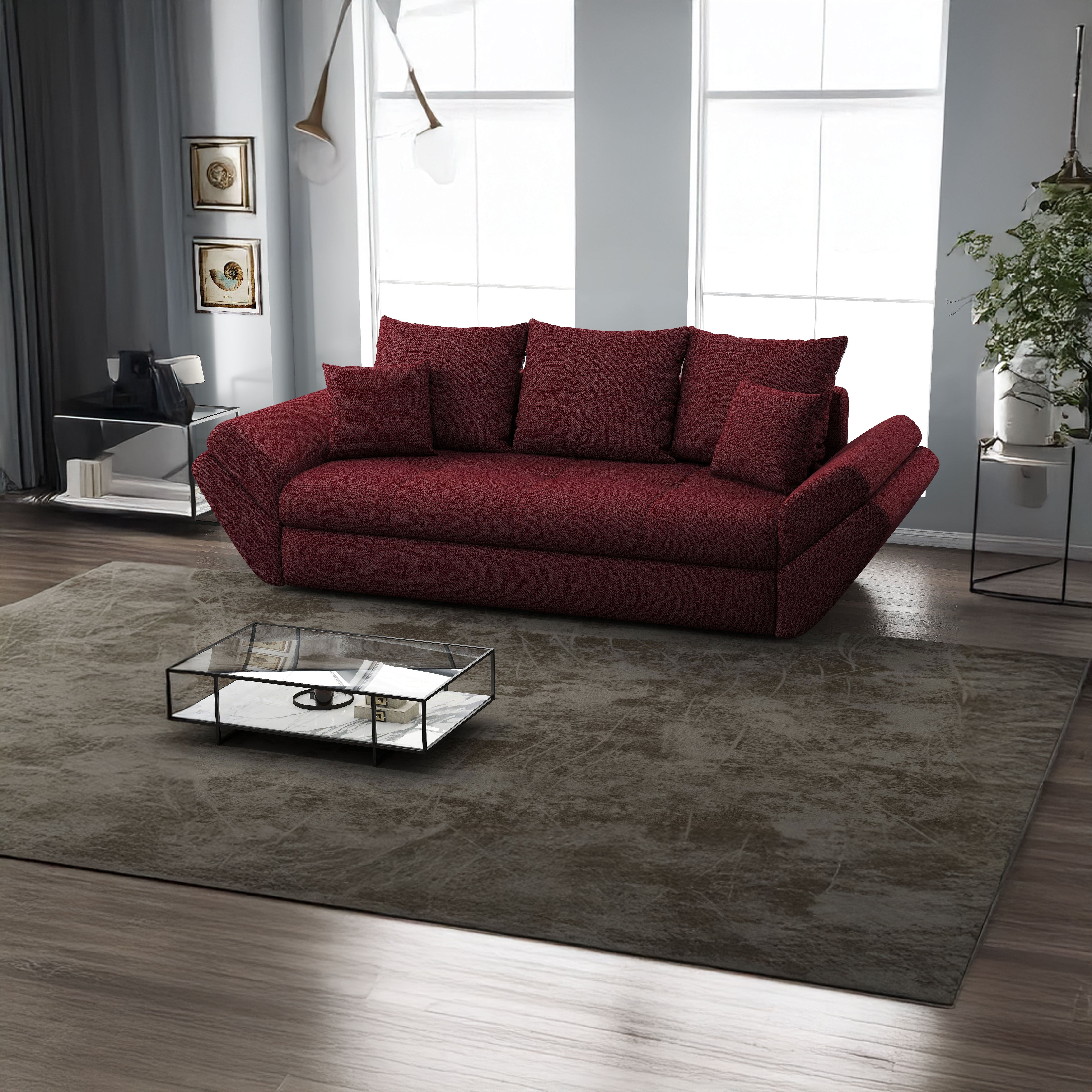 Canapea extensibilă dumonde cu ladă de depozitare si sezut confortabil din spuma HR, Loana Red 250x100 cm Fabrica
