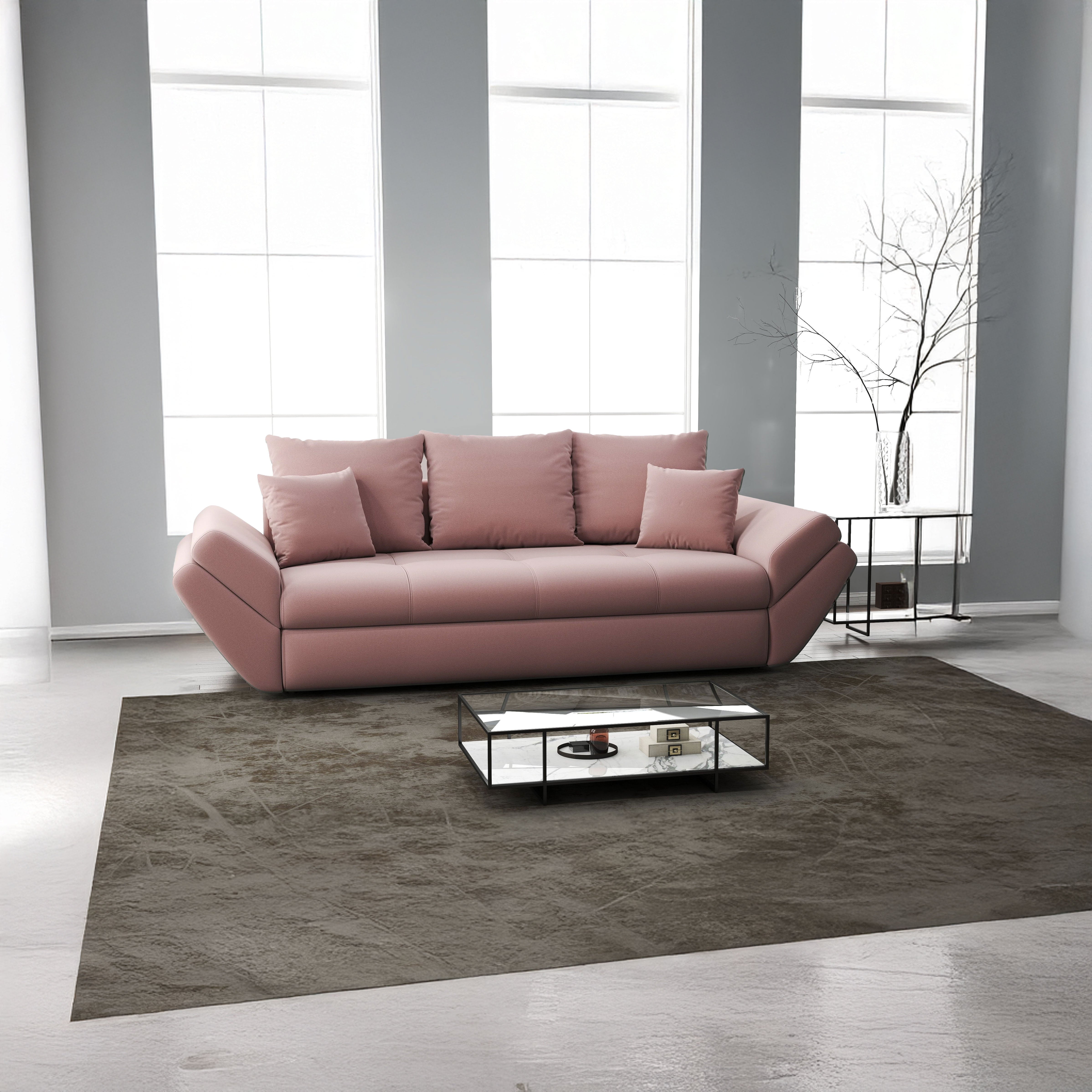 Canapea extensibilă dumonde cu ladă de depozitare si sezut confortabil din spuma HR, Loana Royal Pink 250x100 cm Fabrica