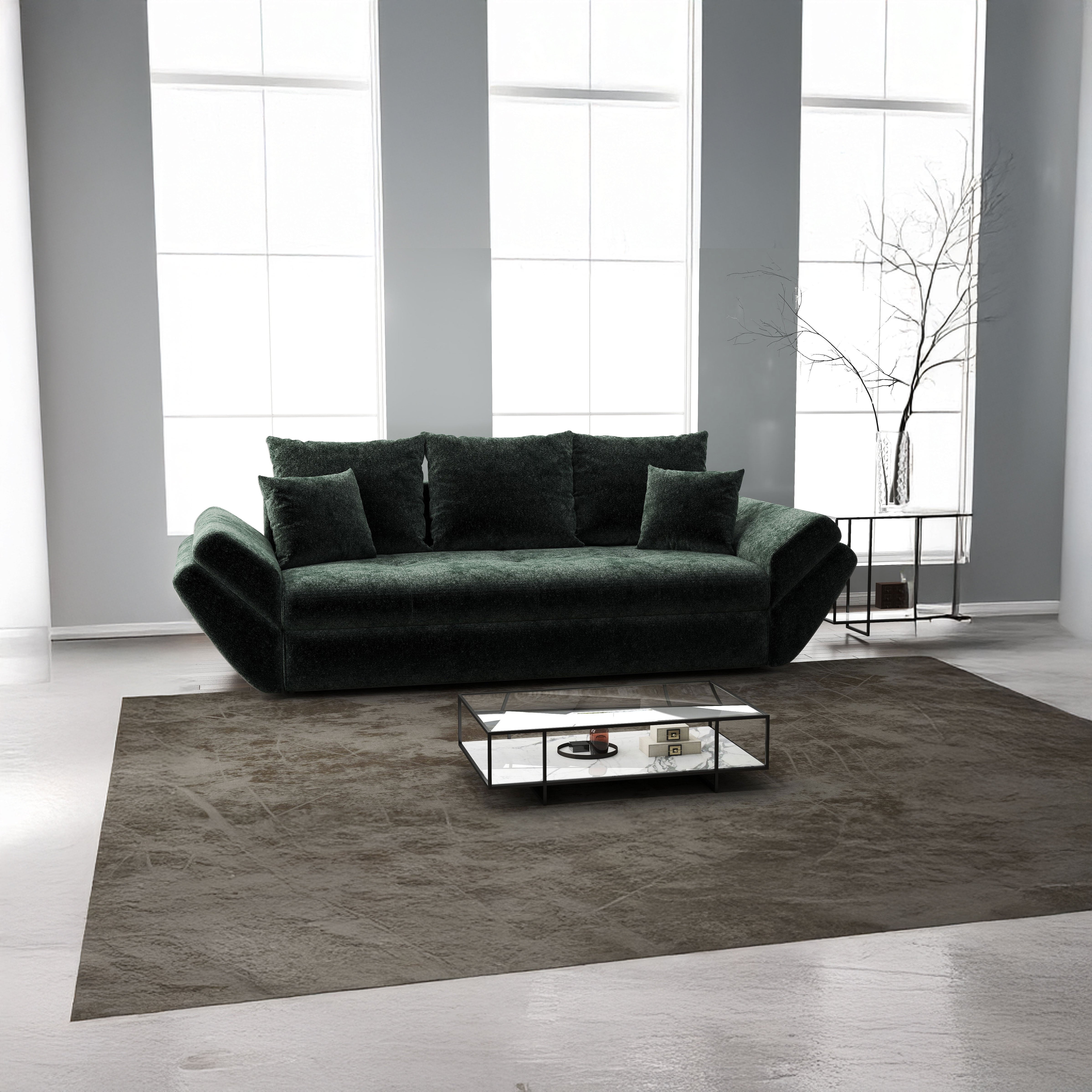 Canapea extensibilă dumonde cu ladă de depozitare si sezut confortabil din spuma HR, Loana Euphoria Verde 250x100 cm Fabrica