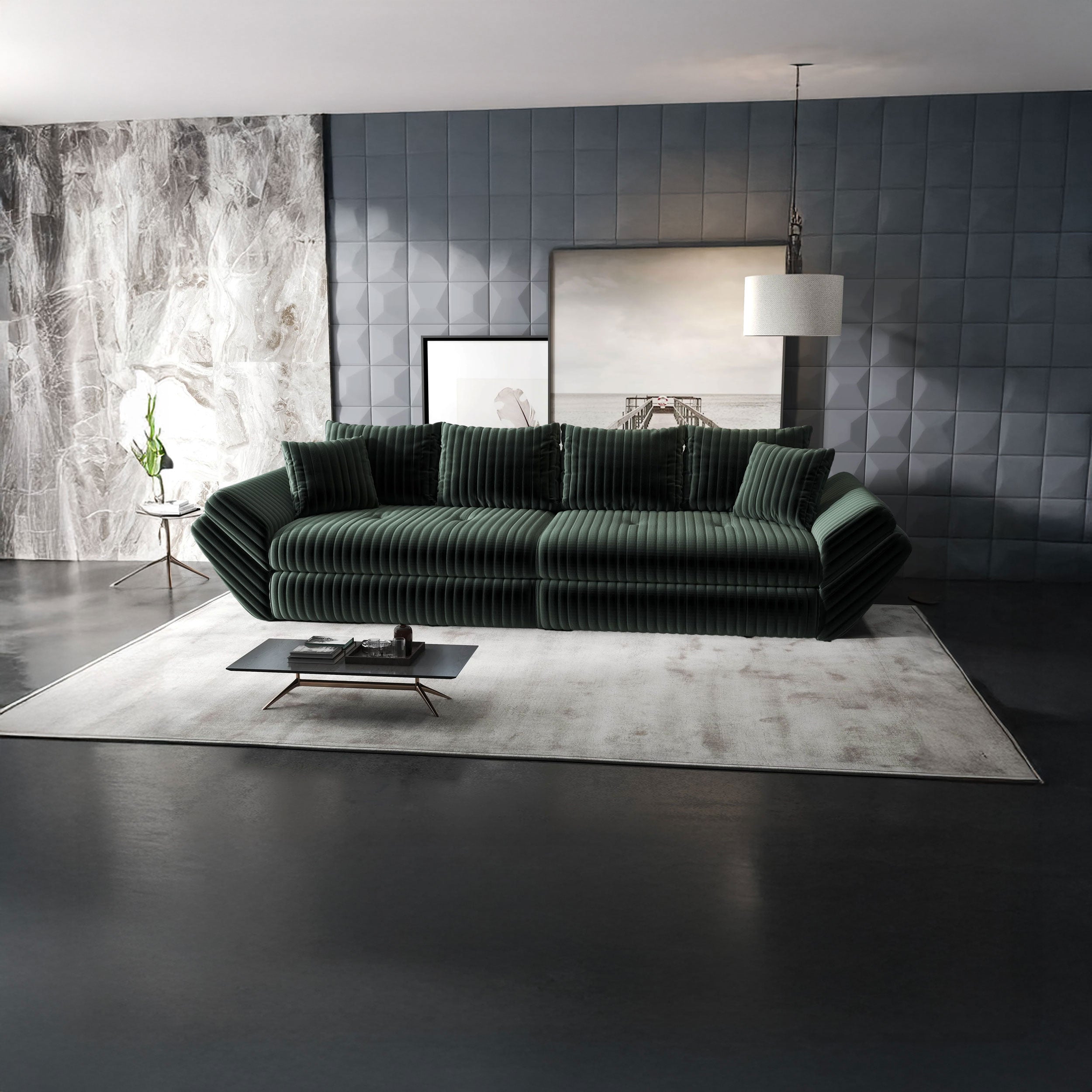 Canapea extensibilă dumonde cu ladă de depozitare si sezut confortabil din spuma HR, Loana Ambience Verde 300x100 cm Fabrica