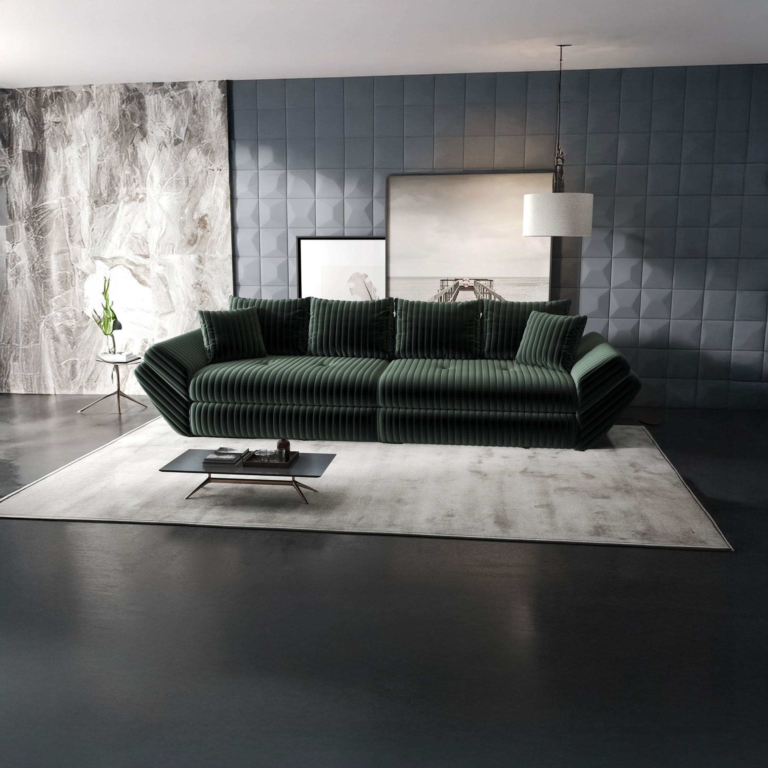 Canapea extensibilă dumonde cu ladă de depozitare si sezut confortabil din spuma HR, Loana Ambience Verde 300x100 cm Fabrica