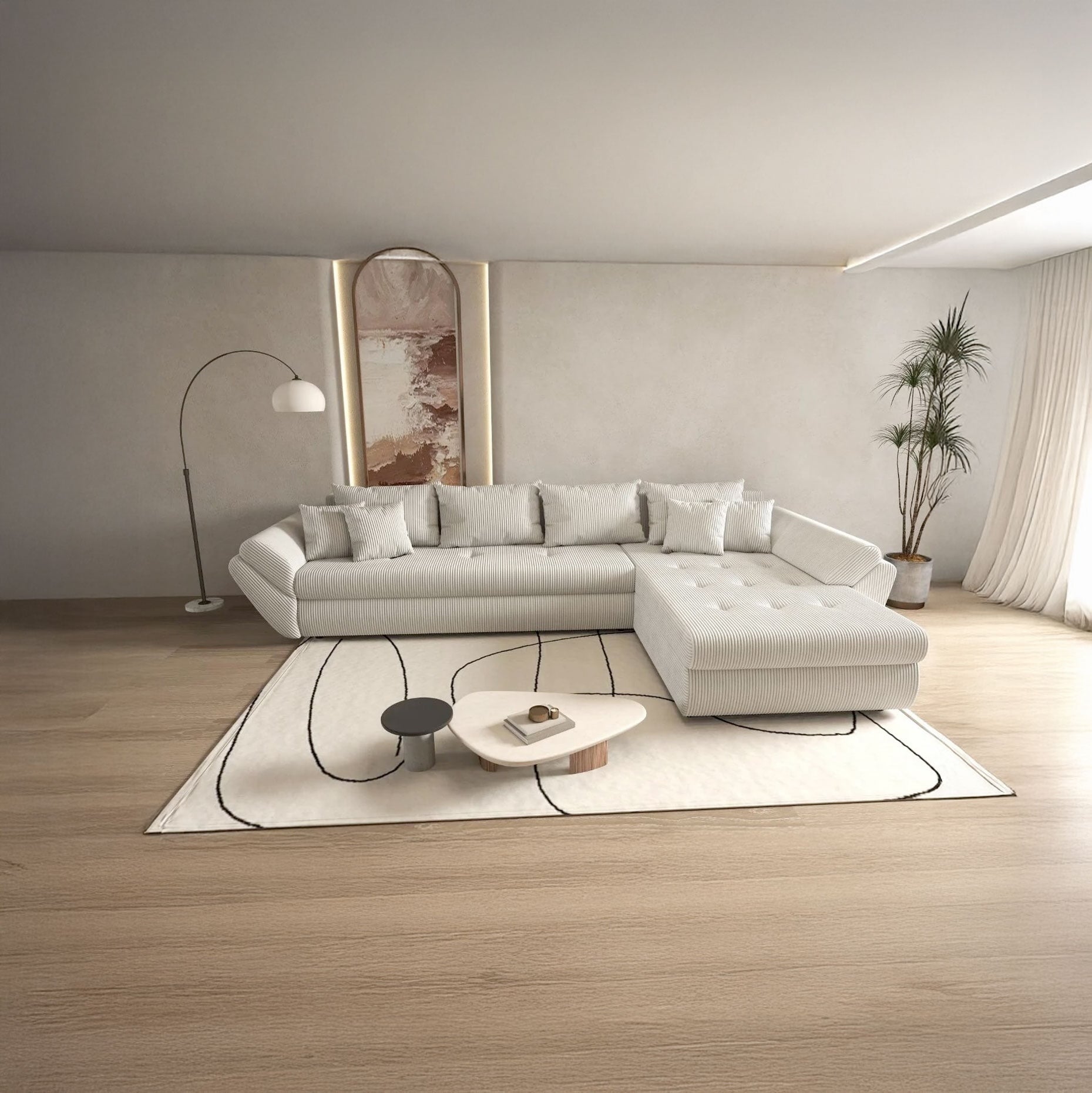 Colțar extensibil dumonde cu ladă de depozitare si sezut confortabil din spuma HR, Loana XL Zoom Cream II 335x185 cm Fabrica