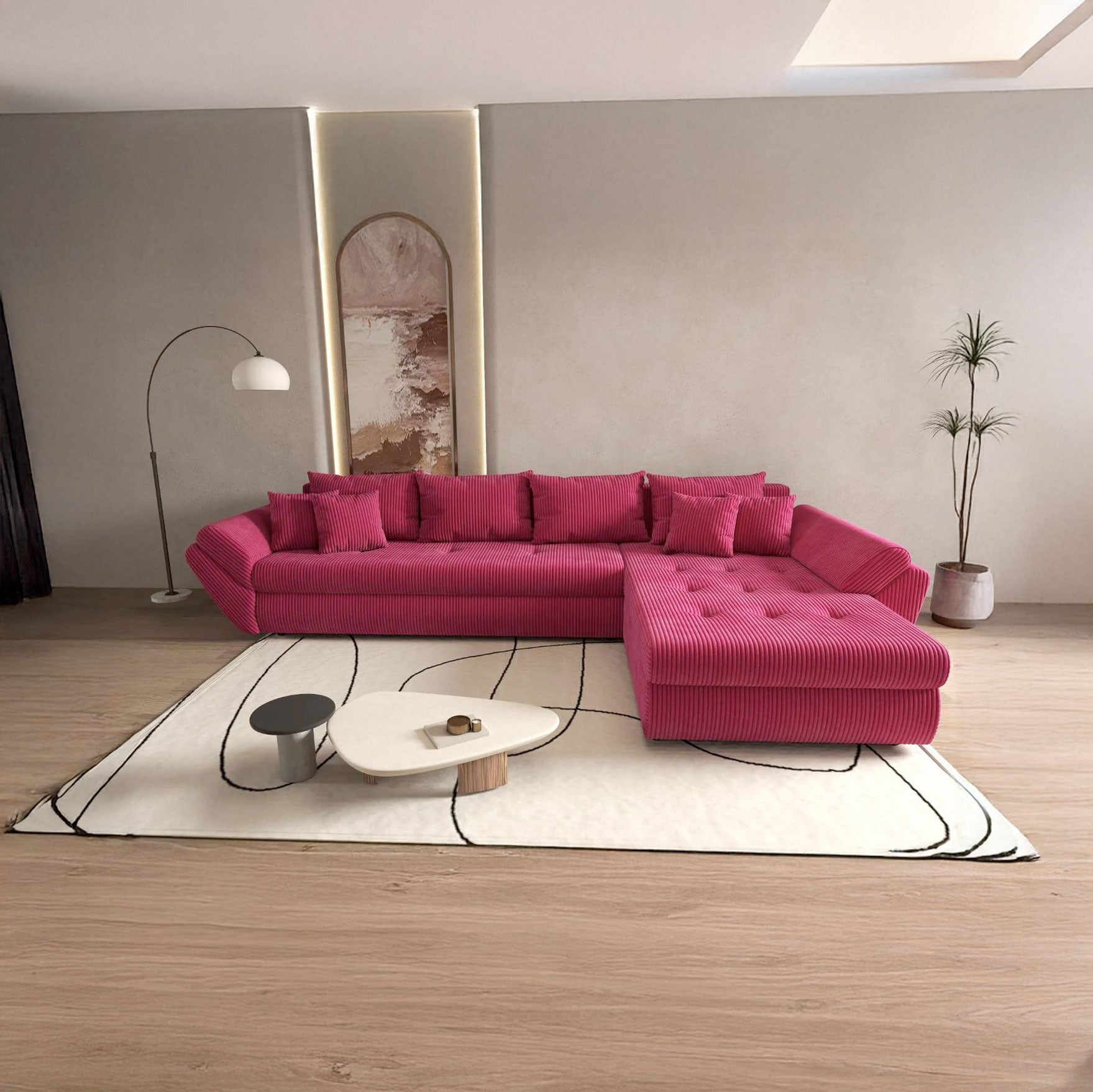 Colțar extensibil dumonde cu ladă de depozitare si sezut confortabil din spuma HR, Loana XL Zoom Rosu II 335x185 cm Fabrica