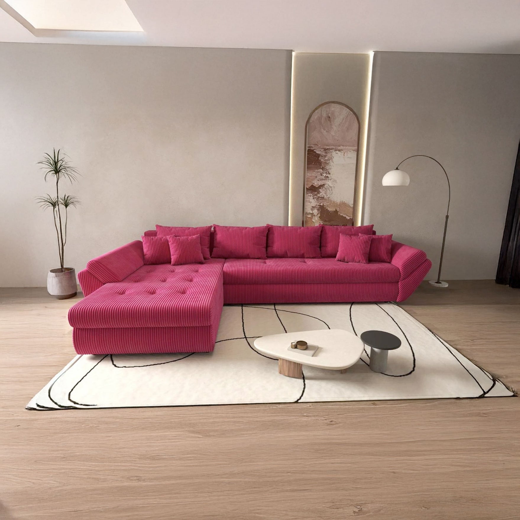 Colțar extensibil dumonde cu ladă de depozitare si sezut confortabil din spuma HR, Loana XL Zoom Rosu 335x185 cm Fabrica