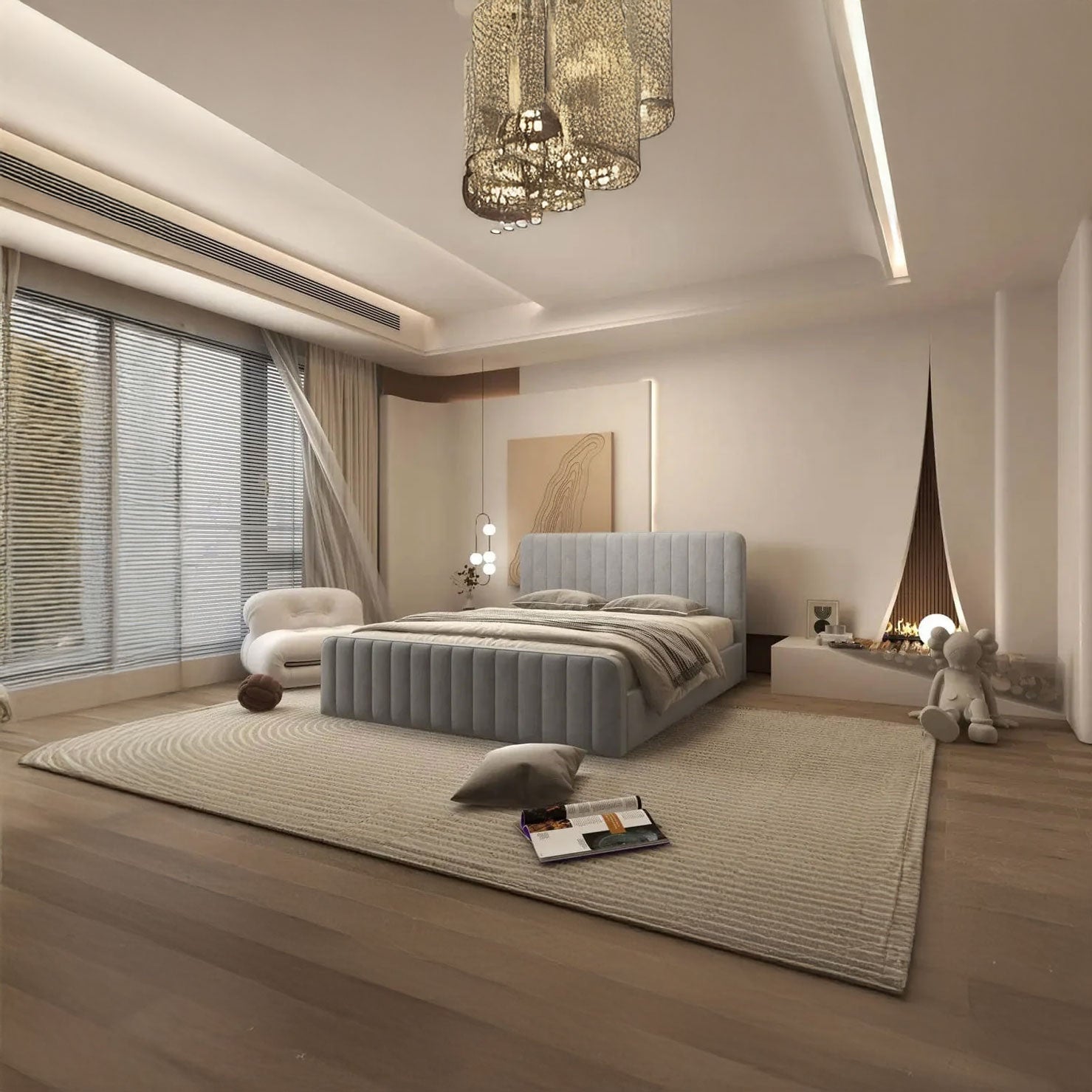 Pat dormitor dumonde, tapitat gri, Loft 160x200 cm, somiera rabatabila inclusa, spatiu depozitare WLS