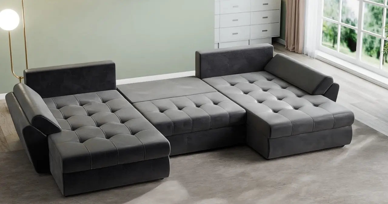 Colțar extensibil dumonde cu ladă de depozitare si sezut confortabil din spuma HR, Loana U Dark Brown 355x185 cm Fabrica