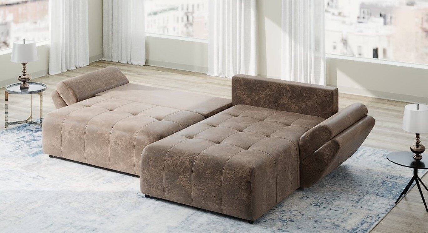 Colțar extensibil dumonde cu ladă de depozitare si sezut confortabil din spuma HR, Berlin Madagaskar Maro 280x185 cm II